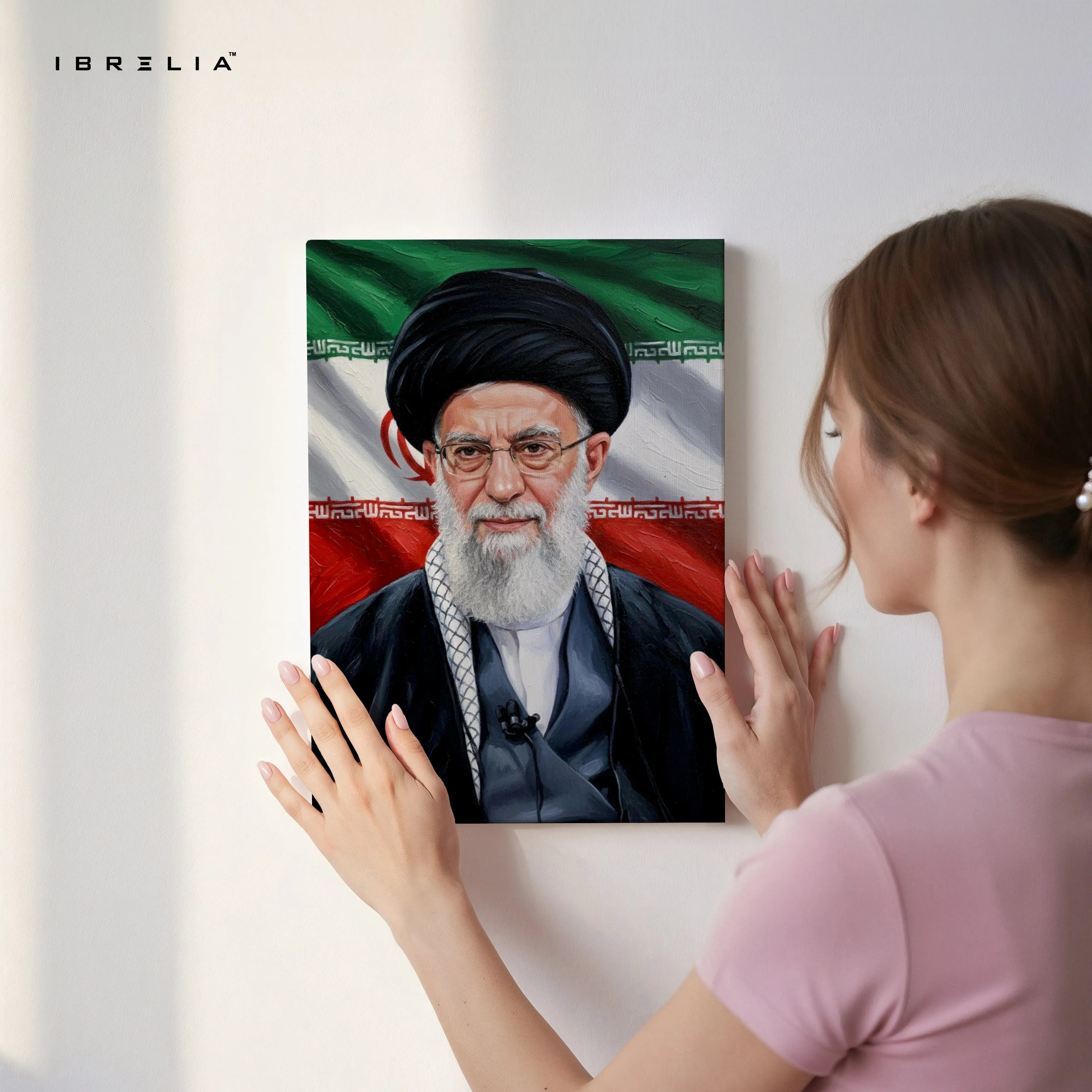 Ayatollah Portrait Wall Art – Political Leader Canvas Frame | Cultural Iran Flag Poster Pakistan | IBRELIA™ IBRELIA