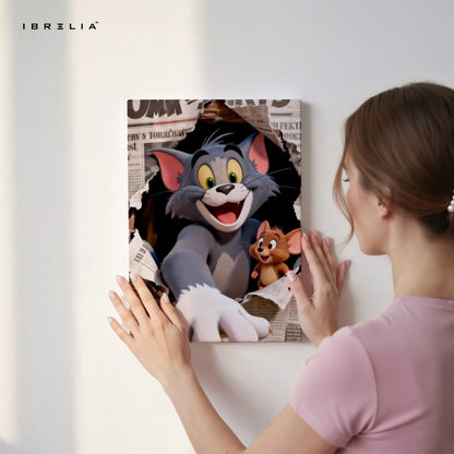 Cat & Mouse Chase Wall Art – Playful Chaos Canvas Frame | Cartoon Duo Scene Decor Pakistan | IBRELIA™ IBRELIA