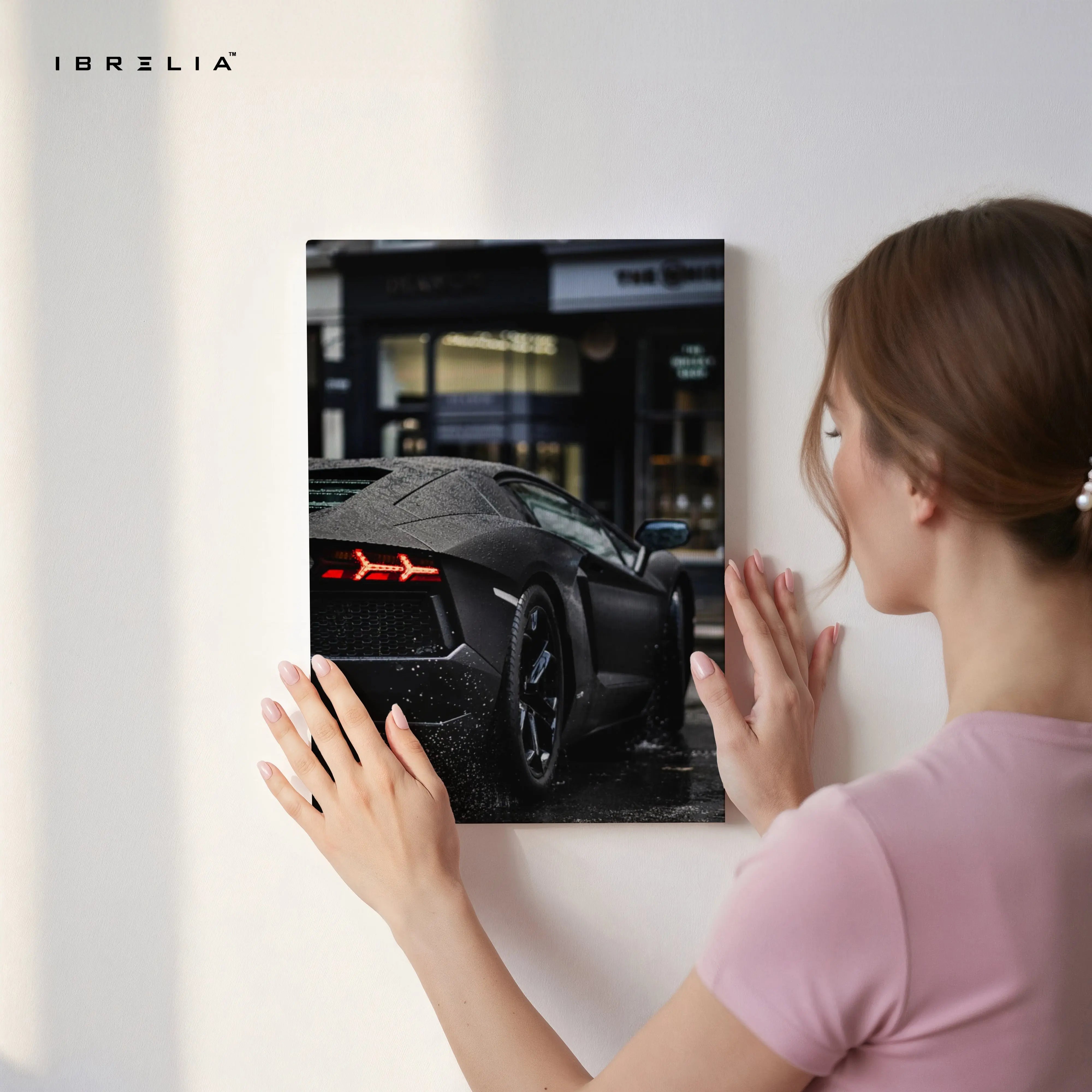 Lamborghini Night Street Wall Art – Dark Aesthetic Supercar Poster | 4K Ultra Wrap Frame Wall Art in Pakistan | IBRELIA™ IBRELIA