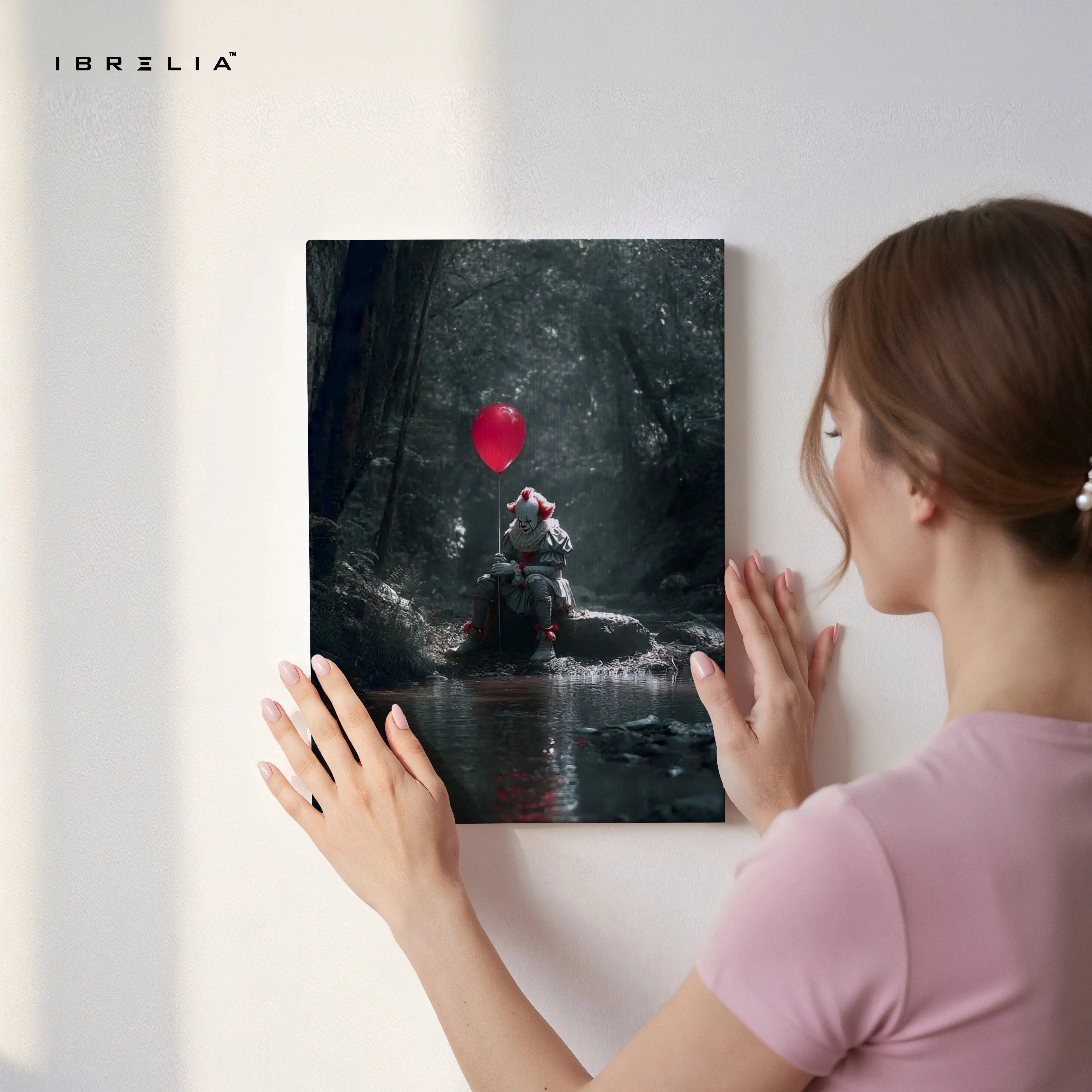 Pennywise Red Balloon Wall Art – IT Horror Movie Canvas Frame | Dark Cinematic Poster Pakistan | IBRELIA™ IBRELIA