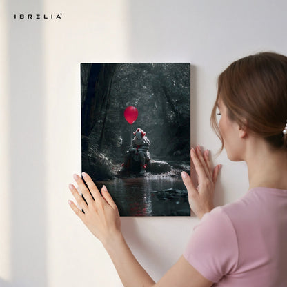 Pennywise Red Balloon Wall Art – IT Horror Movie Canvas Frame | Dark Cinematic Poster Pakistan | IBRELIA™ IBRELIA