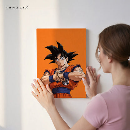 Goku Minimal Wall Art – Dragon Ball Anime Canvas Frame | Orange Aesthetic Poster Pakistan | IBRELIA™ IBRELIA