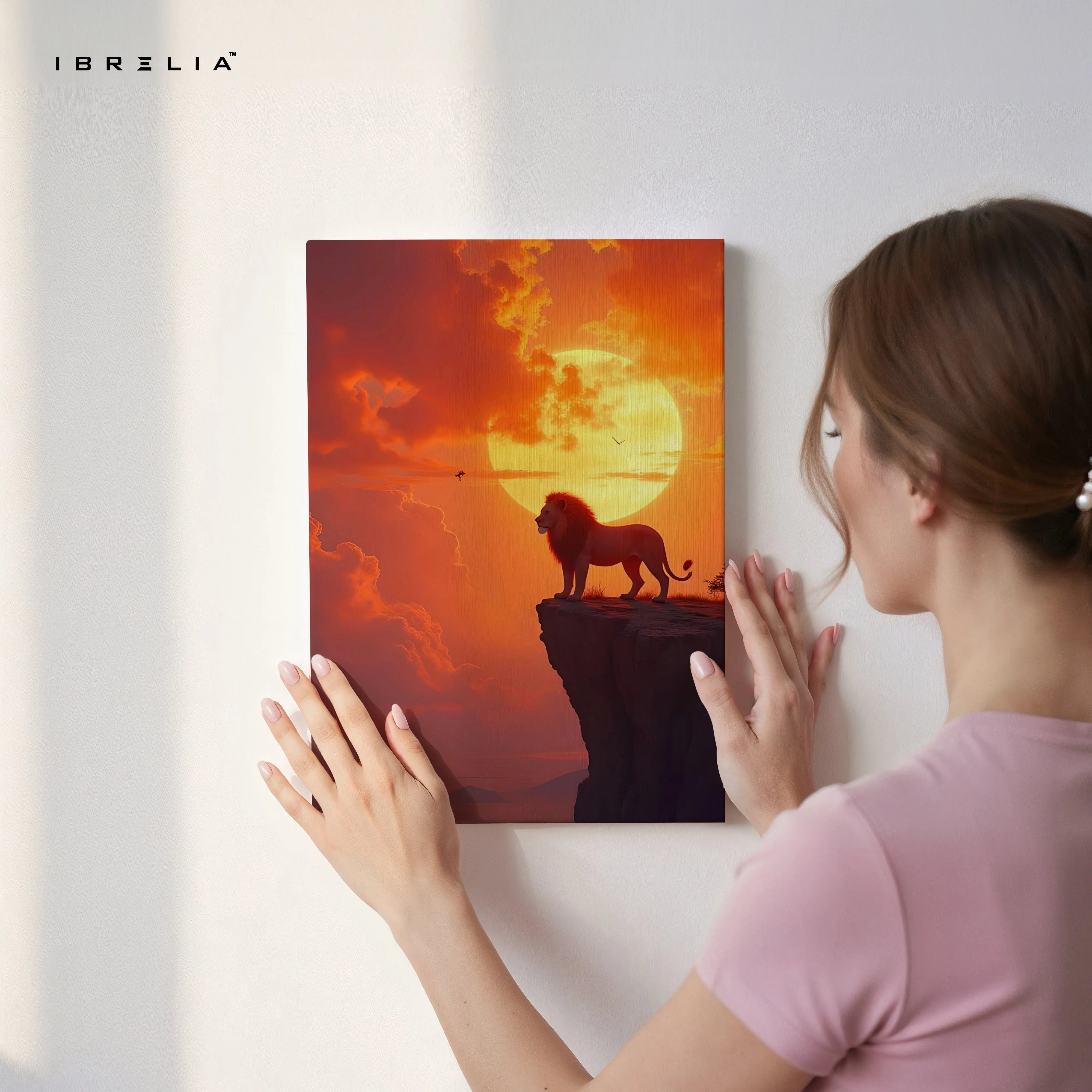 Lion Sunset Silhouette Wall Art – Majestic Animal Canvas Frame | Golden Sky Aesthetic Decor Pakistan | IBRELIA™ IBRELIA