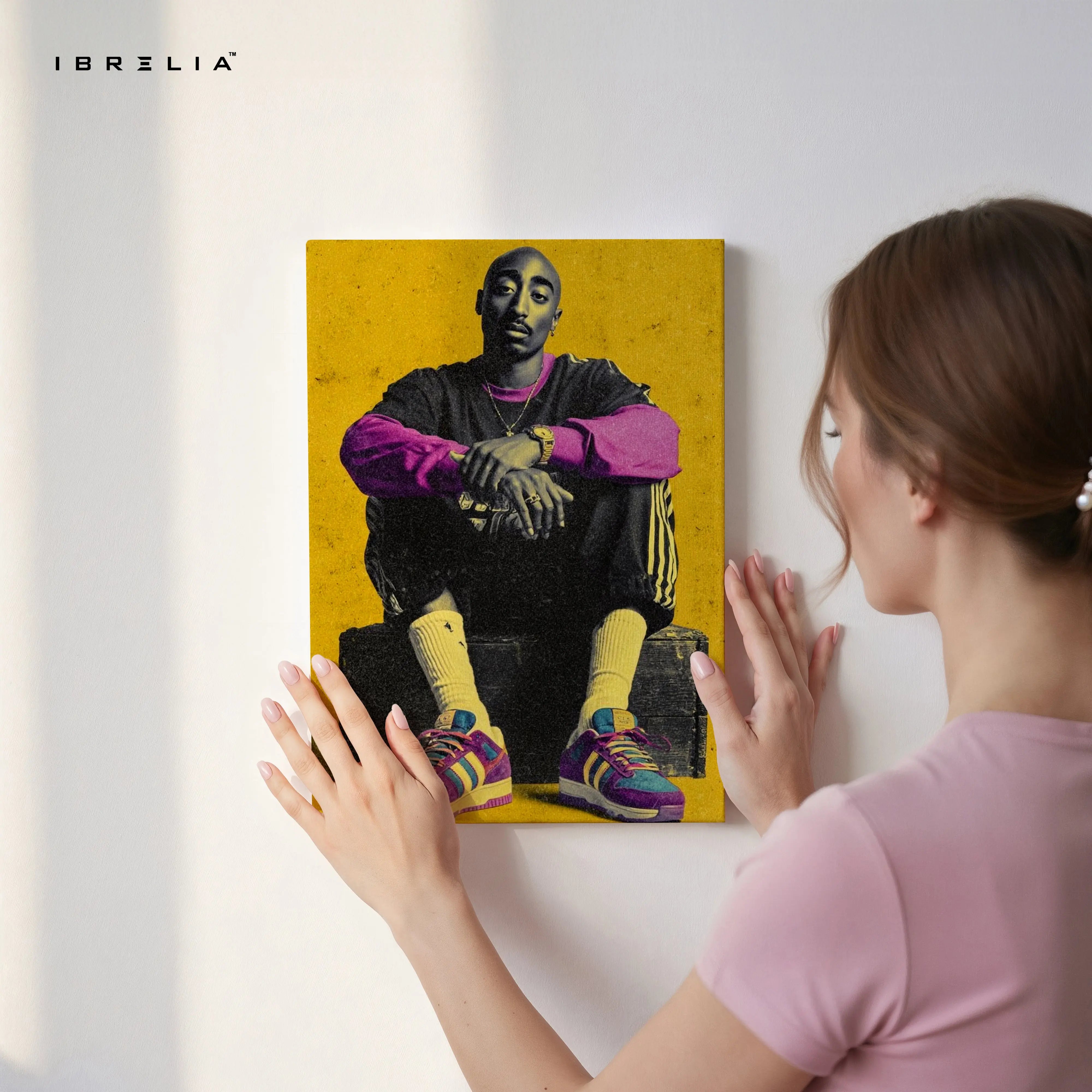 Tupac Shakur Vintage Portrait Wall Art – Iconic Hip Hop Legend Canvas Frame | Retro Rap Poster Pakistan | IBRELIA™ IBRELIA