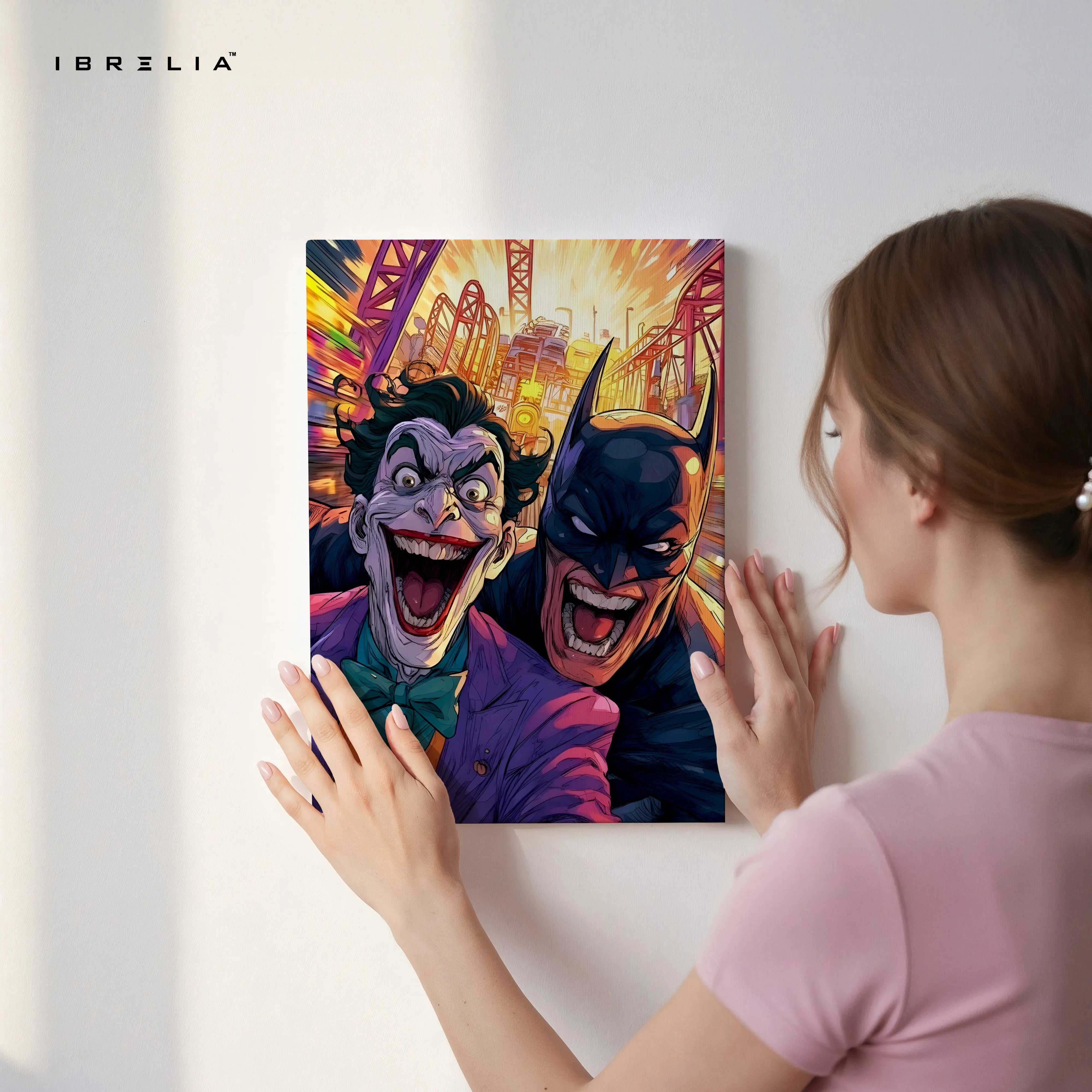Batman vs Joker Wall Art – Chaos City Comic Style Canvas Frame | Gotham Villain & Hero Poster Pakistan | IBRELIA™ IBRELIA