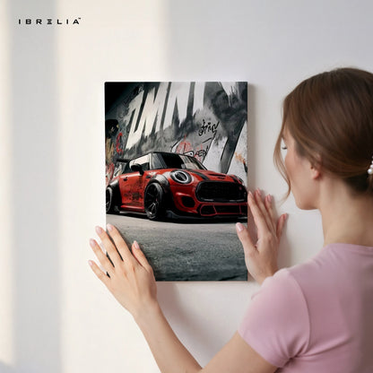 Mini Cooper Street Racing Wall Art – Urban Car Canvas Frame Pakistan | Graffiti Car Poster | IBRELIA™ IBRELIA