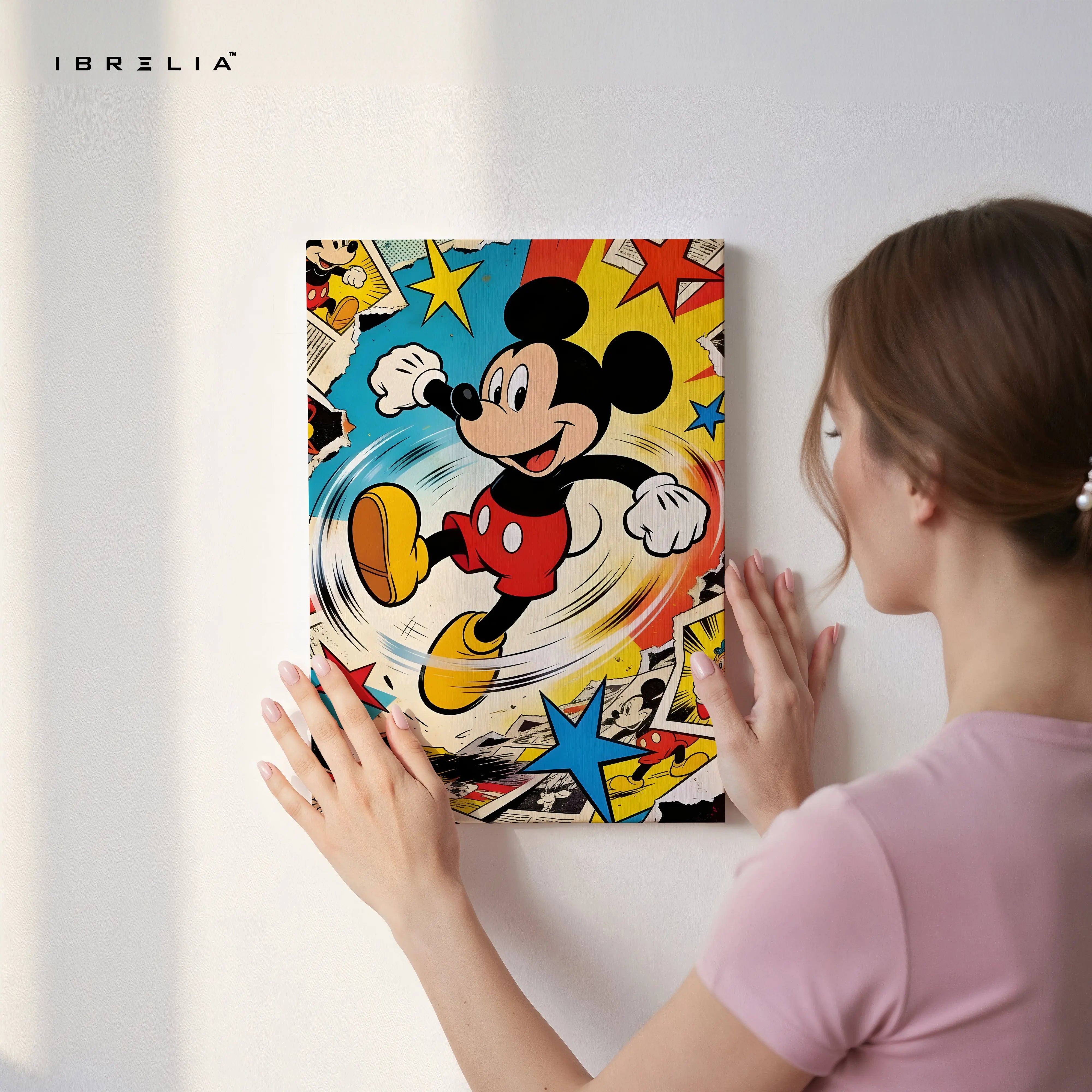 Mickey Mouse Pop Art Wall Art – Vintage Cartoon Canvas Frame | Mickey Comic Style Poster Pakistan | IBRELIA™ IBRELIA