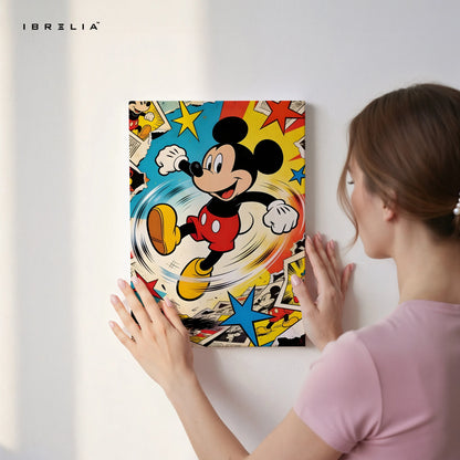 Mickey Mouse Pop Art Wall Art – Vintage Cartoon Canvas Frame | Mickey Comic Style Poster Pakistan | IBRELIA™ IBRELIA