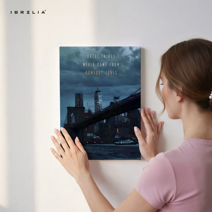 Great Things Never Came From Comfort Zones Wall Art – Motivational Cityscape Canvas Frame | Inspirational Quote Poster Pakistan | IBRELIA™ IBRELIA