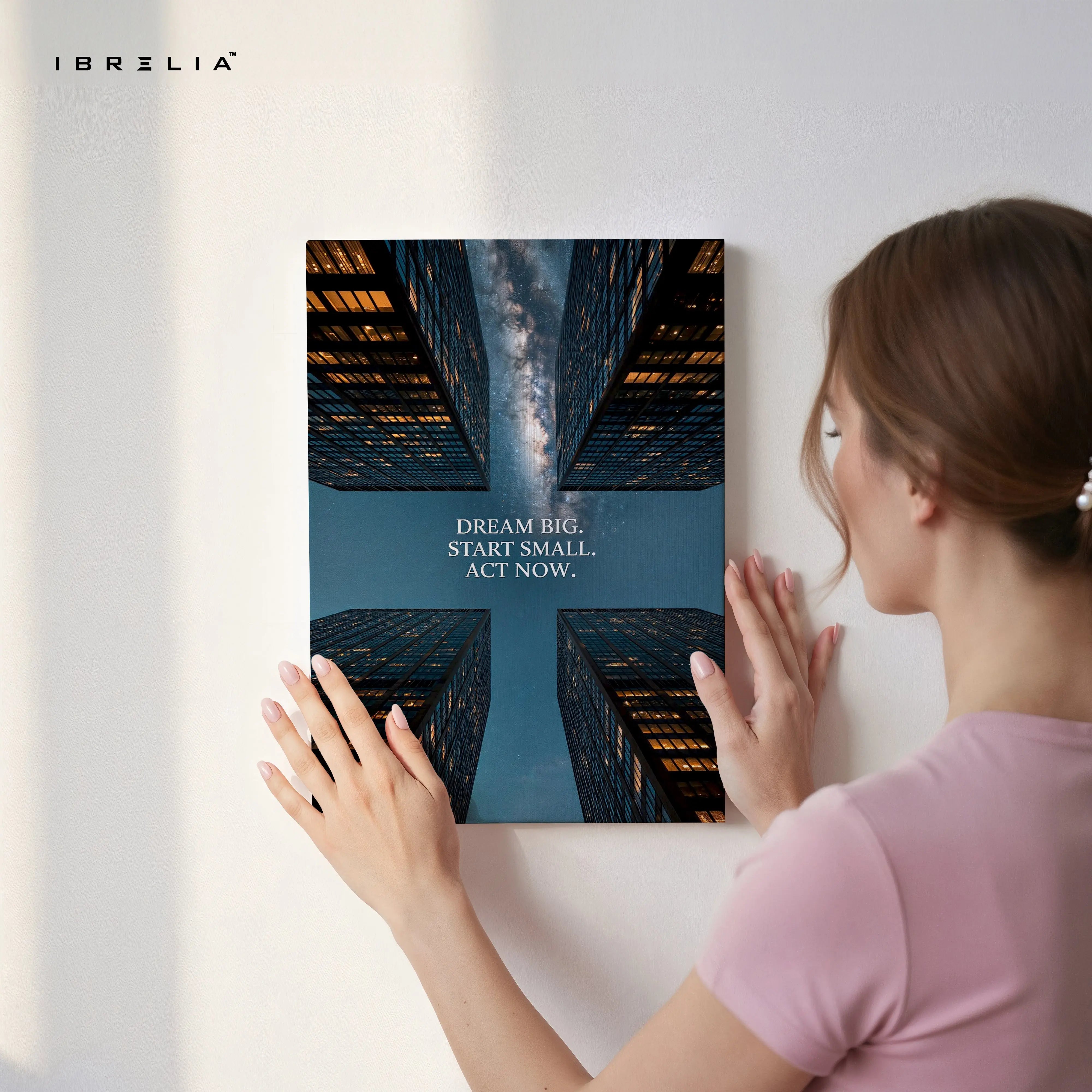 Dream Big Motivation Wall Art – City Skyline Inspirational Canvas Frame | Modern Office Poster Pakistan | IBRELIA™ IBRELIA