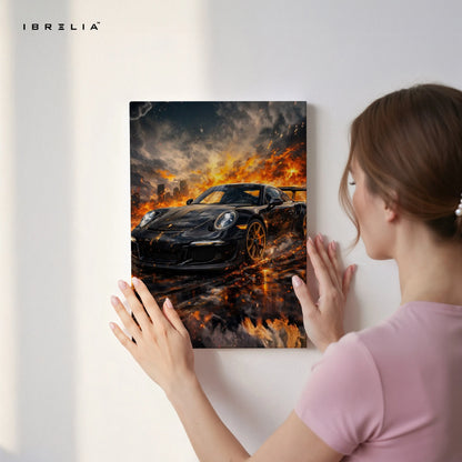 Porsche Firestorm Wall Art – Cinematic Supercar Explosion Poster | 4K Ultra Wrap Frame Wall Art in Pakistan | IBRELIA™ IBRELIA