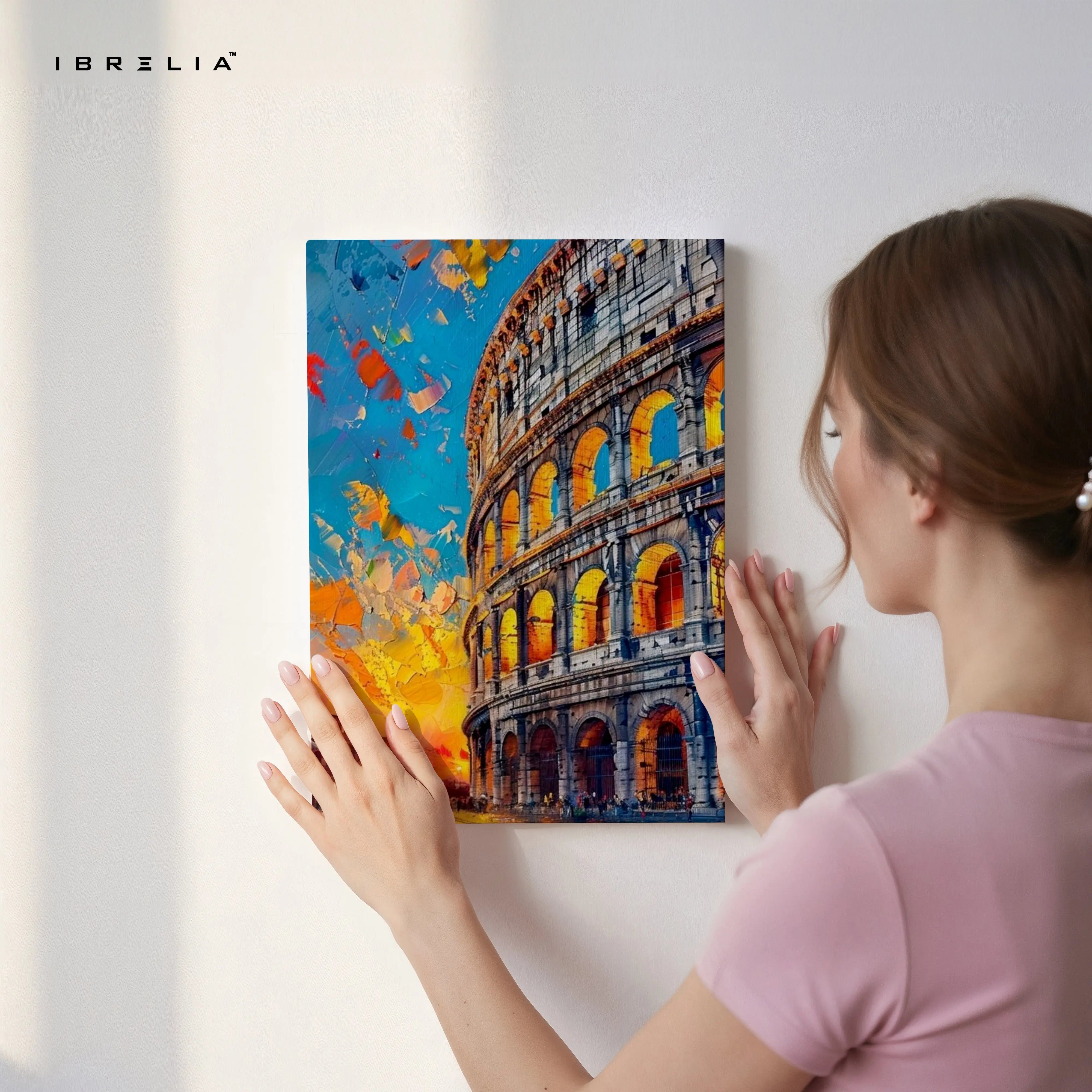 Colosseum Artistic Wall Art – Rome Architecture Canvas Frame | Color Splash Landmark Poster Pakistan | IBRELIA™ IBRELIA