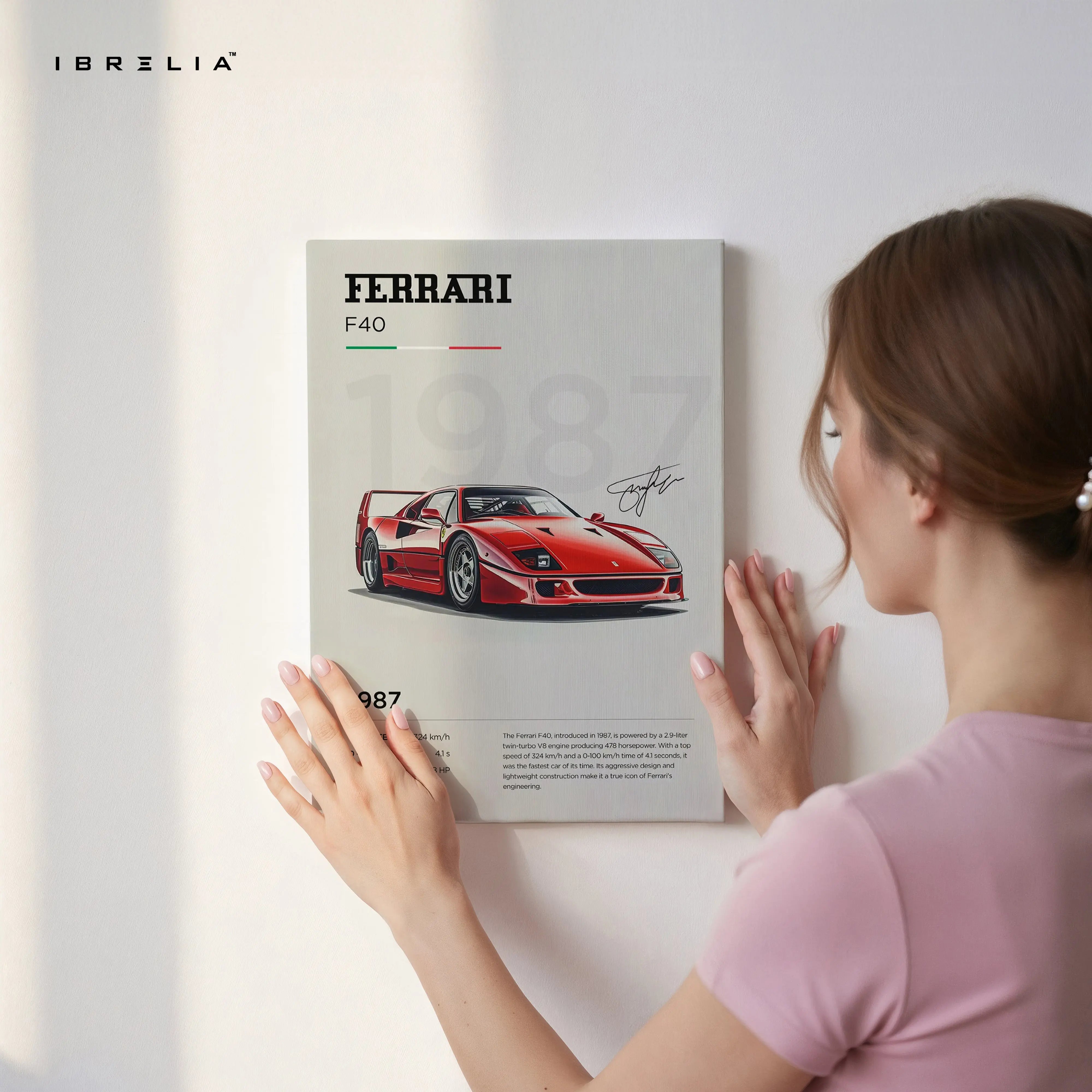 Ferrari F40 1987 Vintage Poster Art – Iconic Supercar Wall Art | 4K Ultra Wrap Frame Wall Art in Pakistan | IBRELIA™ IBRELIA