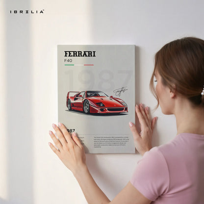 Ferrari F40 1987 Vintage Poster Art – Iconic Supercar Wall Art | 4K Ultra Wrap Frame Wall Art in Pakistan | IBRELIA™ IBRELIA