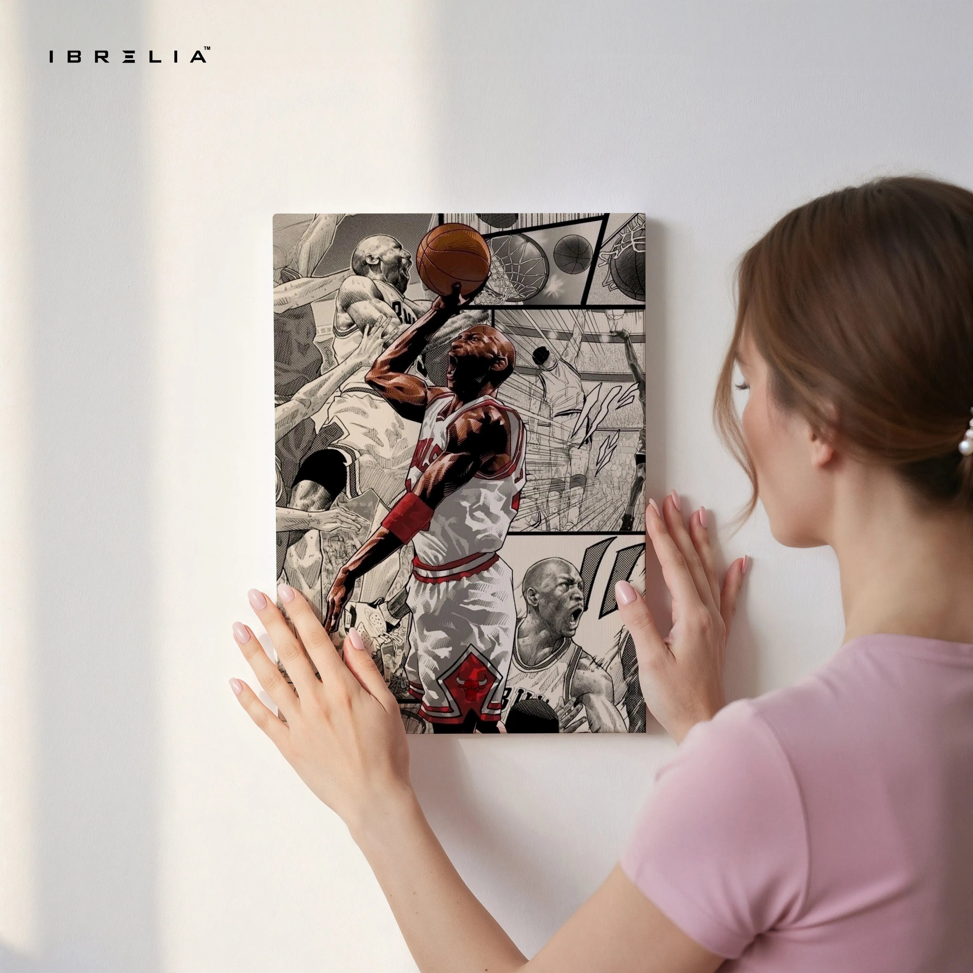 Basketball Legend Dunk Wall Art – Comic Style Sports Canvas Frame | Vintage Athlete Poster Pakistan | IBRELIA™ IBRELIA