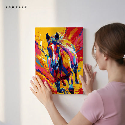 Color Burst Stallion Art – Vibrant Pop Art Running Horse Wall Art | 4K Ultra Wrap Frame Wall Art in Pakistan | IBRELIA™ IBRELIA