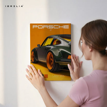 Porsche 911 Retro Orange Studio Art – Luxury Sports Car Wall Art | 4K Ultra Wrap Frame Wall Art in Pakistan | IBRELIA™ IBRELIA