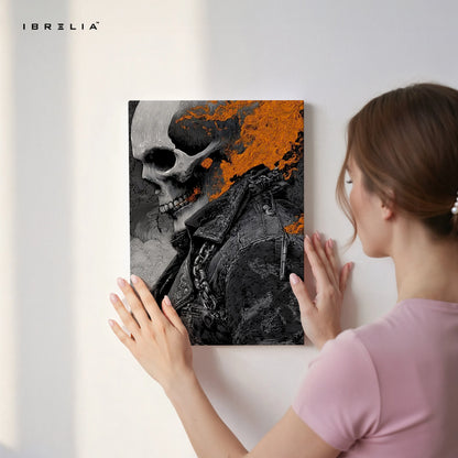Flaming Skull Wall Art – Dark Biker Canvas Frame | Fire Skull Poster Pakistan | IBRELIA™ IBRELIA