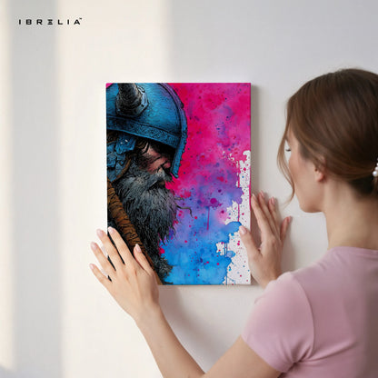 Viking Warrior Portrait Wall Art – Color Splash Norse Canvas Frame | Bold Warrior Illustration Poster Pakistan | IBRELIA™ IBRELIA