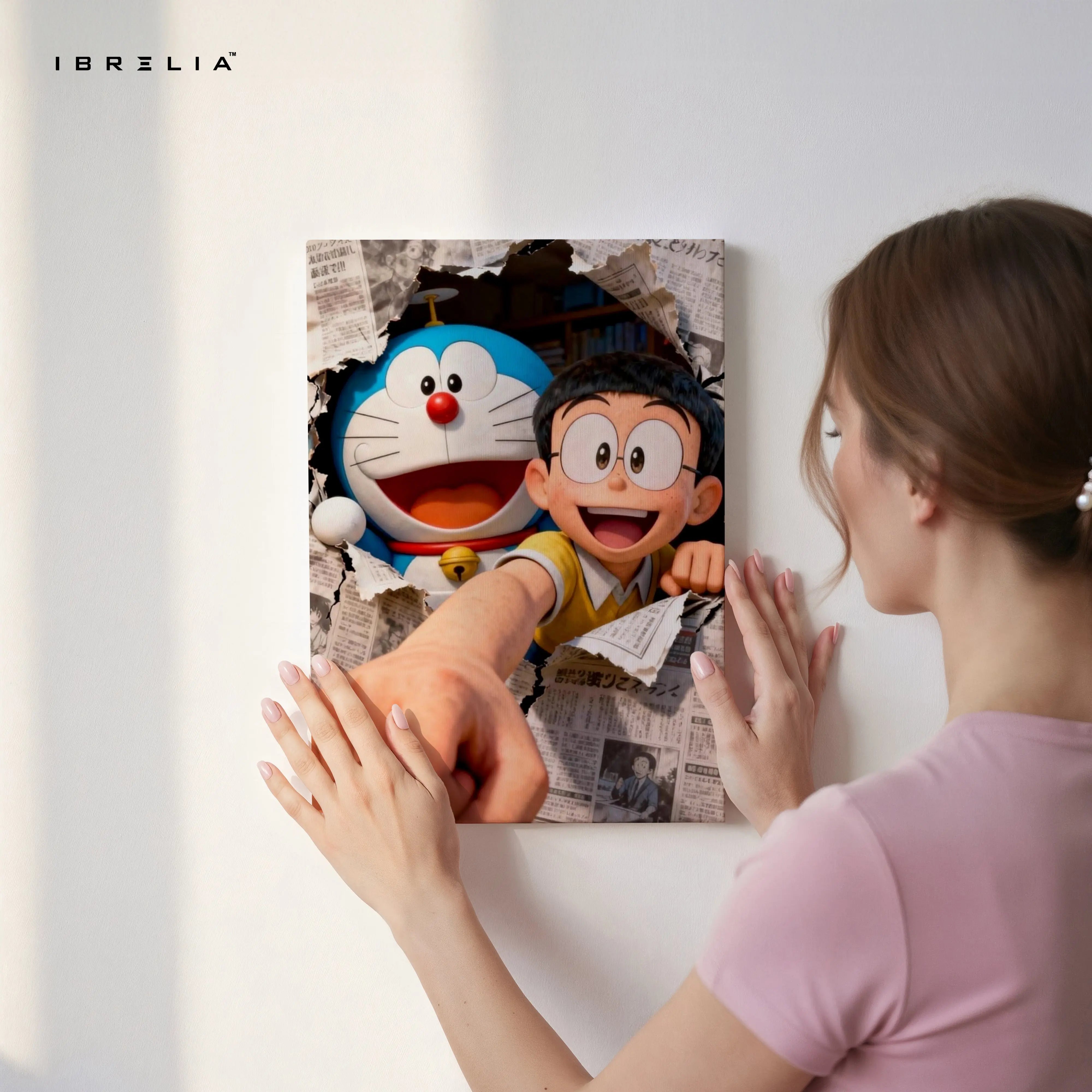 Doraemon & Nobita Wall Art – Cartoon Friendship Canvas Frame | Fun Anime Scene Decor Pakistan | IBRELIA™ IBRELIA