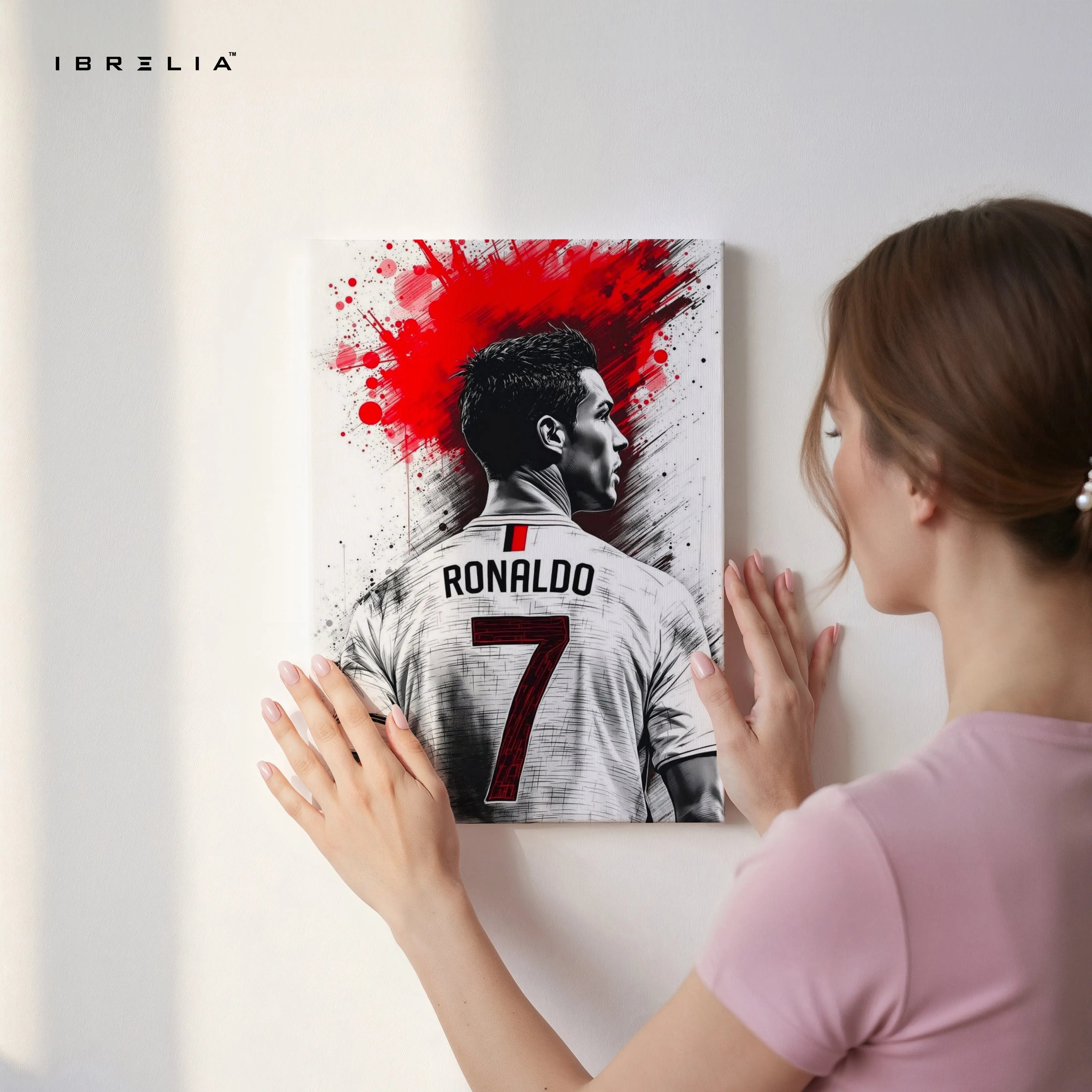 Cristiano Ronaldo No.7 Jersey Wall Art – CR7 Back View Canvas Frame | Ronaldo Football Poster Pakistan | IBRELIA™ IBRELIA