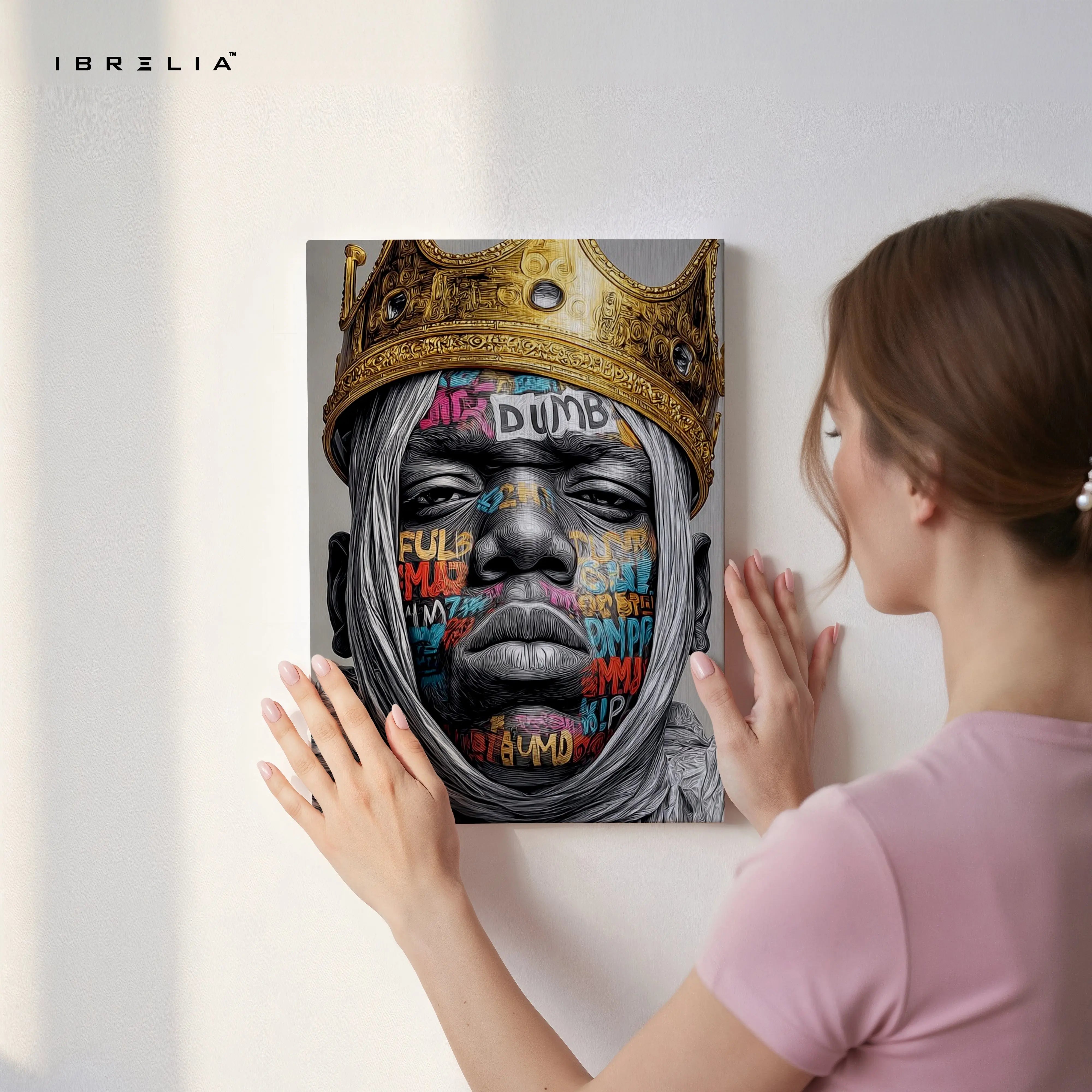 Street King Crown Graffiti Wall Art – Urban Portrait Canvas Frame | Bold Street Culture Decor Pakistan | IBRELIA™ IBRELIA