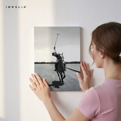 Polo Champion Action Art – Black & White Horse Rider Sports Wall Art | 4K Ultra Wrap Frame Wall Art in Pakistan | IBRELIA™ IBRELIA