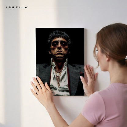 Tony Montana Dark Portrait Wall Art – Scarface Mafia Canvas Frame | Iconic Crime Poster Pakistan | IBRELIA™ IBRELIA