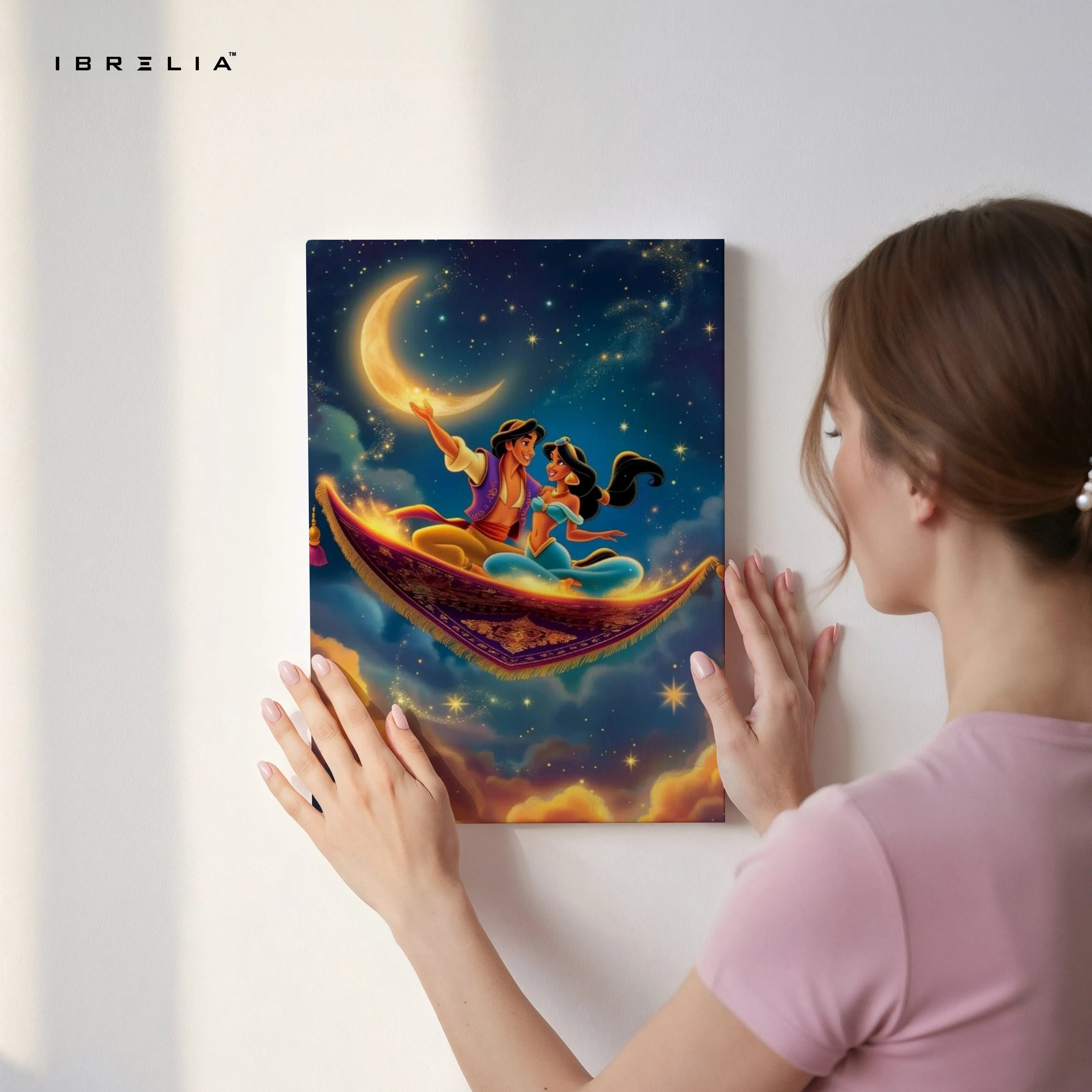 Magic Carpet Night Sky Wall Art – Romantic Fantasy Canvas Frame | Arabian Dream Decor Pakistan | IBRELIA™ IBRELIA