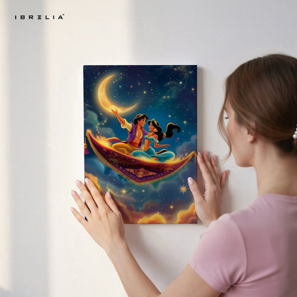 Magic Carpet Night Sky Wall Art – Romantic Fantasy Canvas Frame | Arabian Dream Decor Pakistan | IBRELIA™ IBRELIA