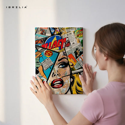 Pop Art Comic Wall Art – Retro Newspaper Collage Poster | Abstract Comic Style Wall Frame in Pakistan | IBRELIA™ IBRELIA