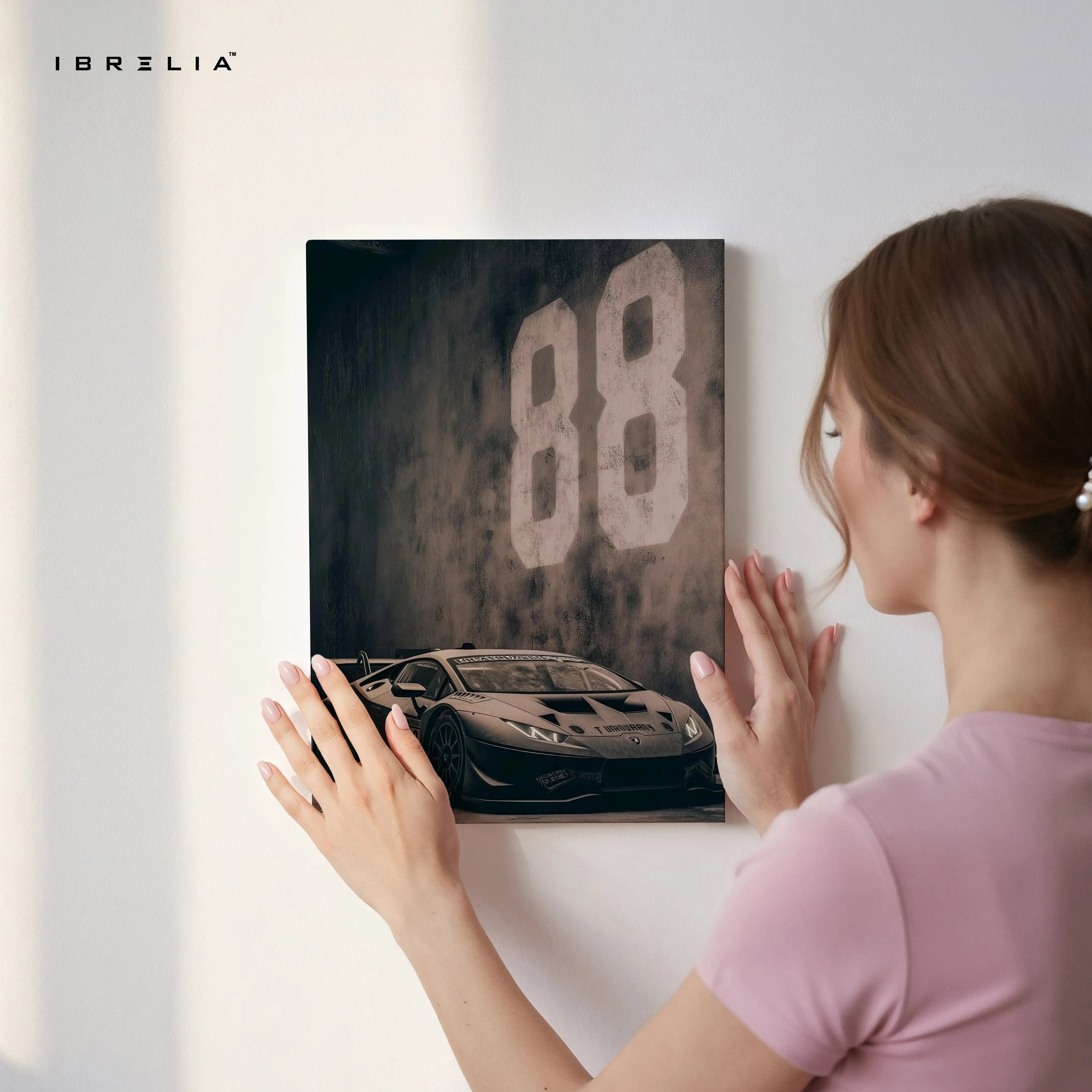 Lamborghini Huracán 88 Racing Wall Art – Dark Supercar Canvas Frame | Luxury Car Poster Pakistan | IBRELIA™ IBRELIA