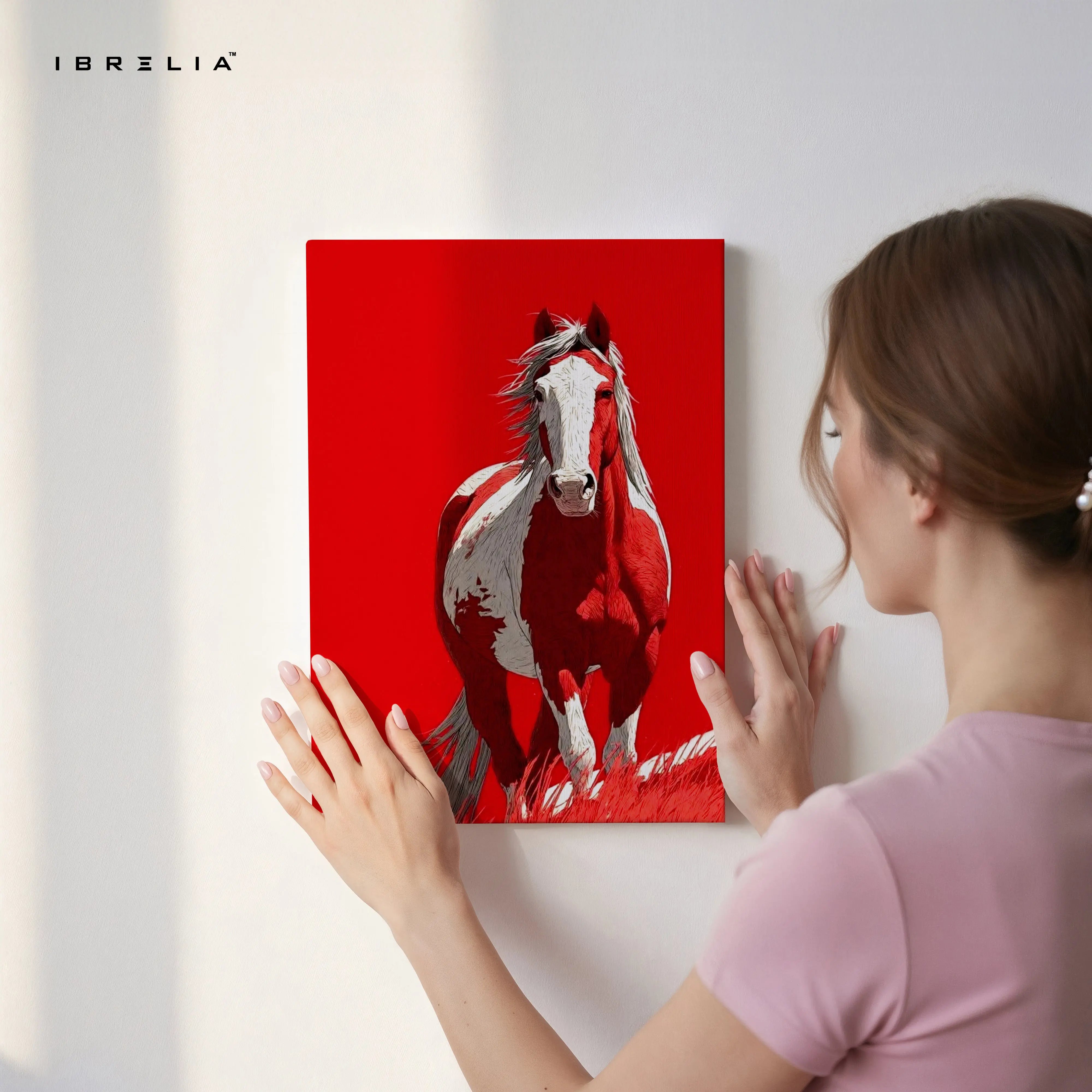 Red Horse Wall Art – Bold Running Horse Canvas Frame | Minimal Animal Poster Pakistan | IBRELIA™ IBRELIA