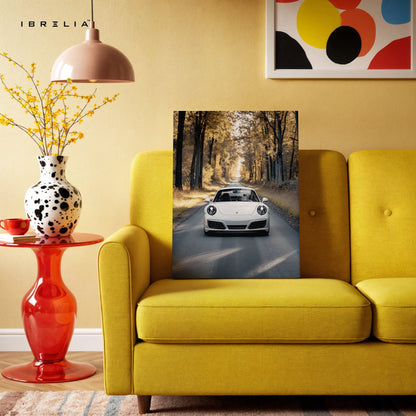 Porsche Forest Drive Art – Luxury Supercar Autumn Road Wall Art | 4K Ultra Wrap Frame Wall Art in Pakistan | IBRELIA™ IBRELIA