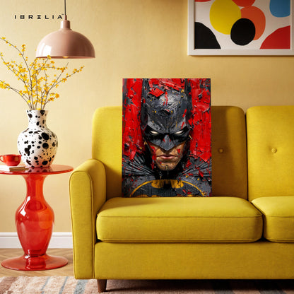Batman Dark Knight Wall Art – Gritty Superhero Canvas Frame | Red Black Cinematic Poster Pakistan | IBRELIA™ IBRELIA