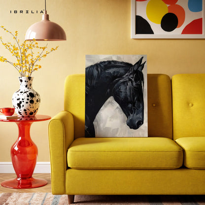 Black Stallion Abstract Art – Minimal Horse Portrait Luxury Wall Art | 4K Ultra Wrap Frame Wall Art in Pakistan | IBRELIA™ IBRELIA