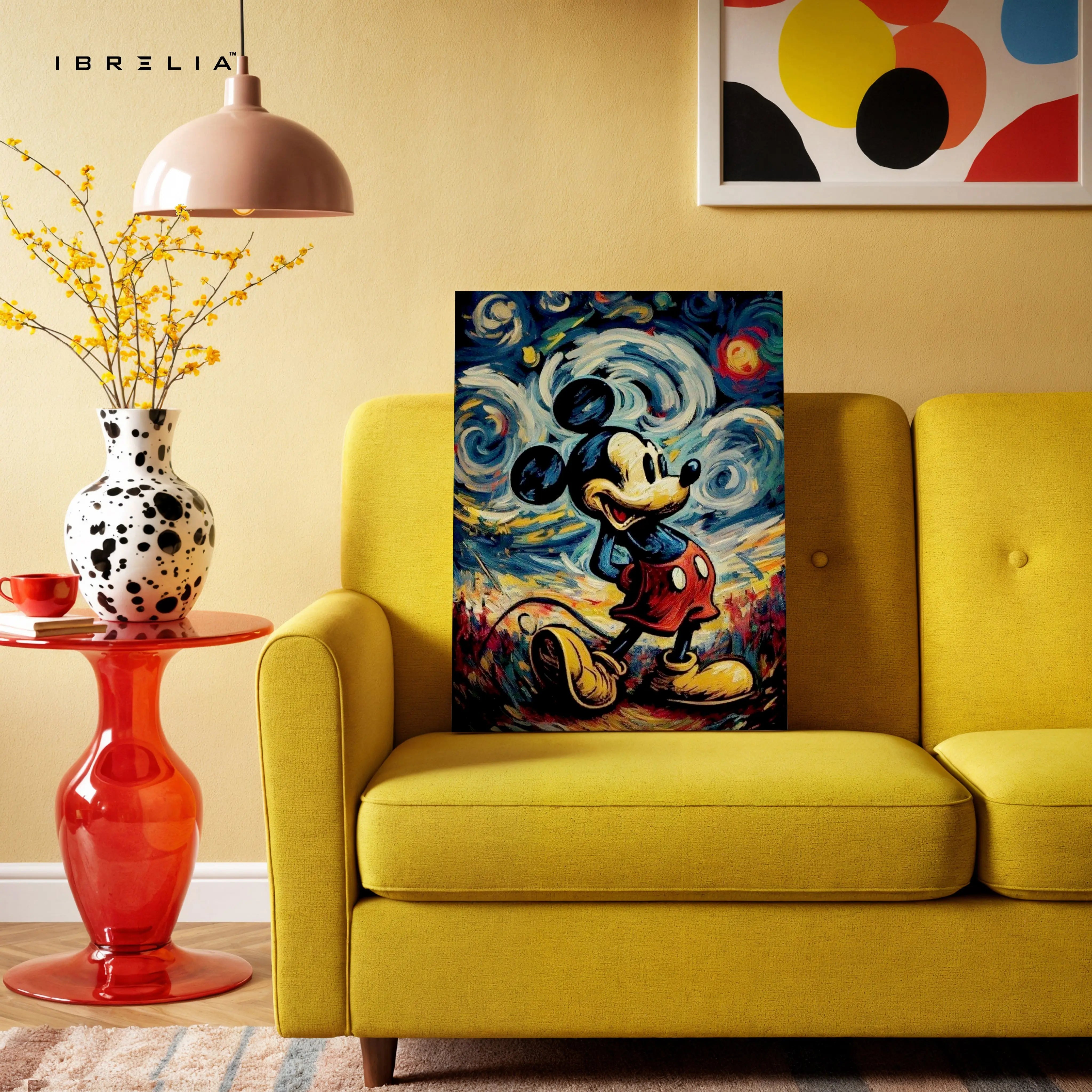 Mickey Mouse Starry Night Wall Art – Artistic Cartoon Canvas Frame | Abstract Classic Painting Style Poster Pakistan | IBRELIA™ IBRELIA