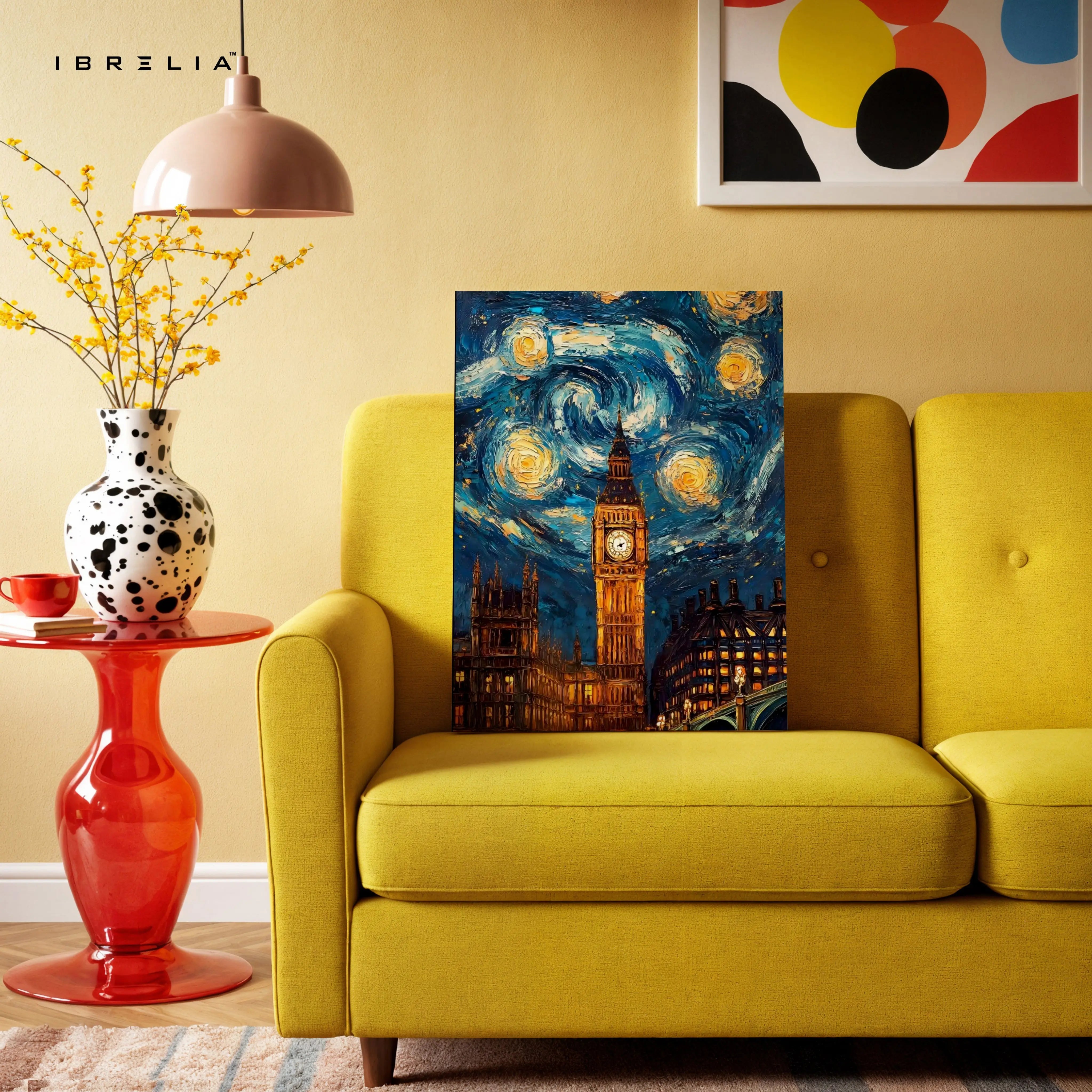 Big Ben Starry Night Wall Art – London Artistic Canvas Frame | Van Gogh Style Cityscape Poster Pakistan | IBRELIA™ IBRELIA