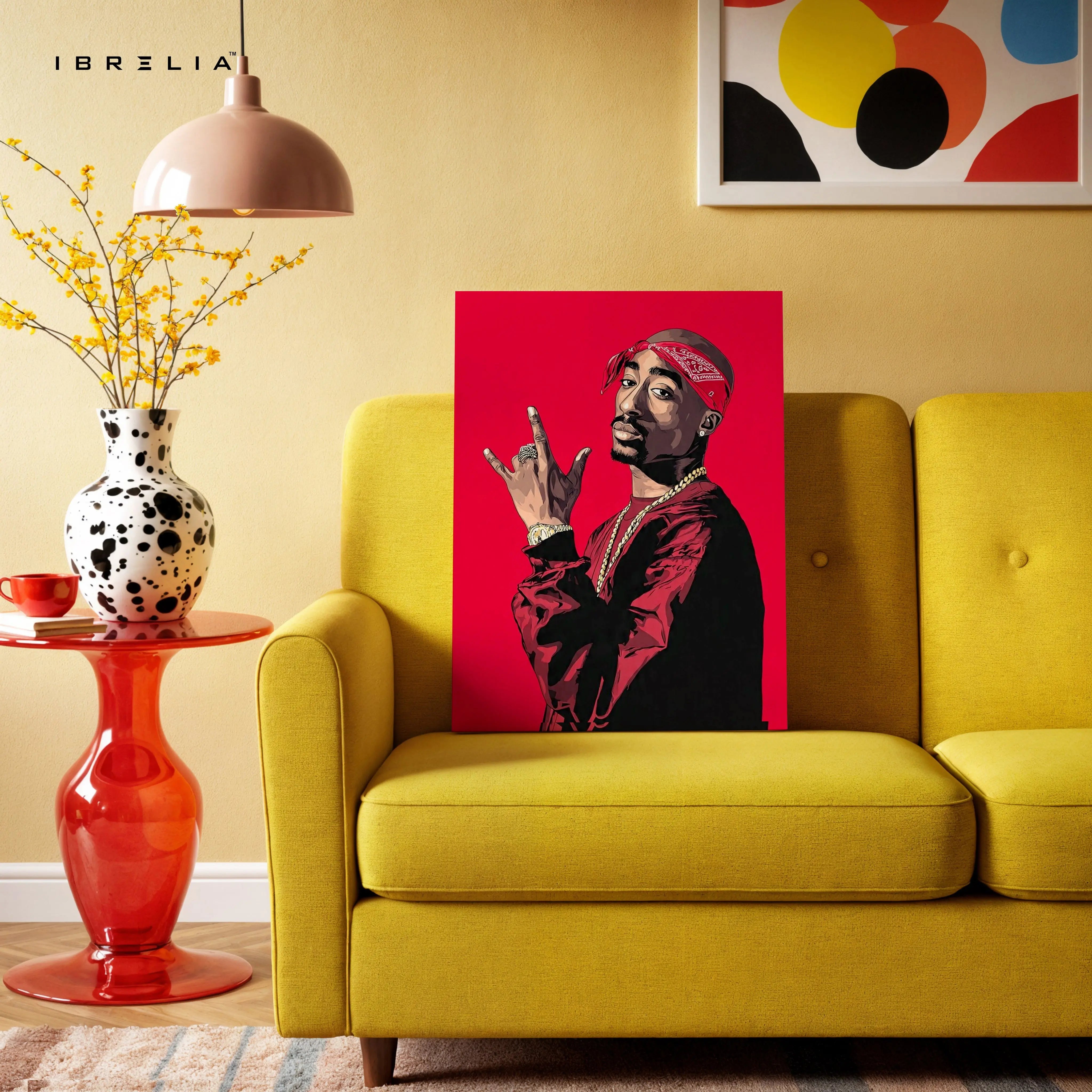 Red Bandana Rap Icon Wall Art – Hip Hop Legend Canvas Frame | Bold Street Style Poster Pakistan | IBRELIA™ IBRELIA
