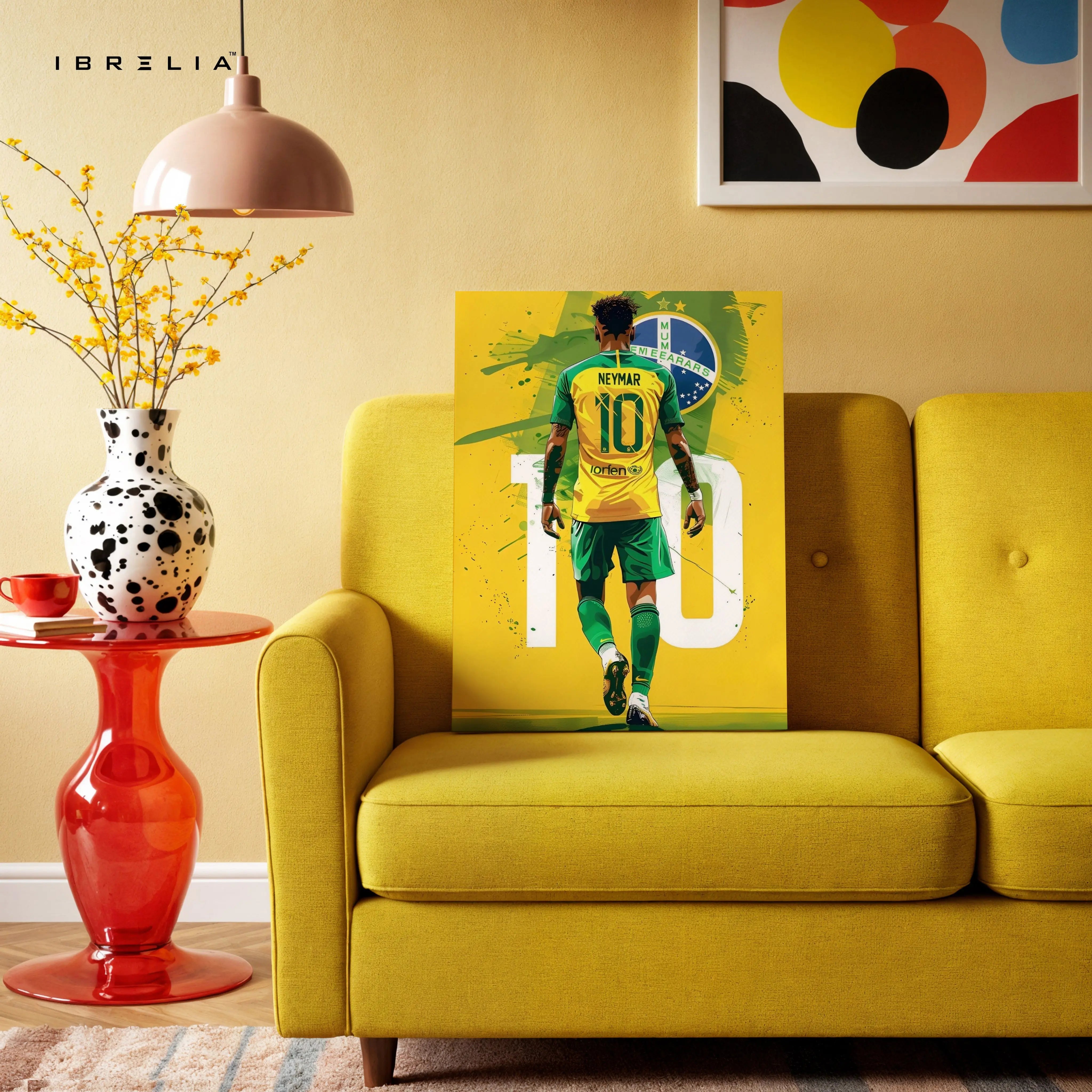 Neymar Jr Brazil Wall Art – Jersey No.10 Football Canvas Frame | Neymar Poster Pakistan | IBRELIA™ IBRELIA