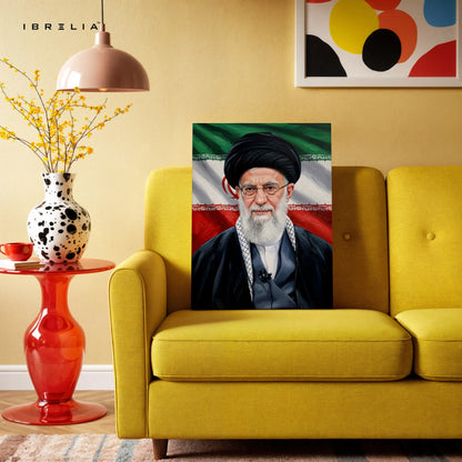 Ayatollah Portrait Wall Art – Political Leader Canvas Frame | Cultural Iran Flag Poster Pakistan | IBRELIA™ IBRELIA