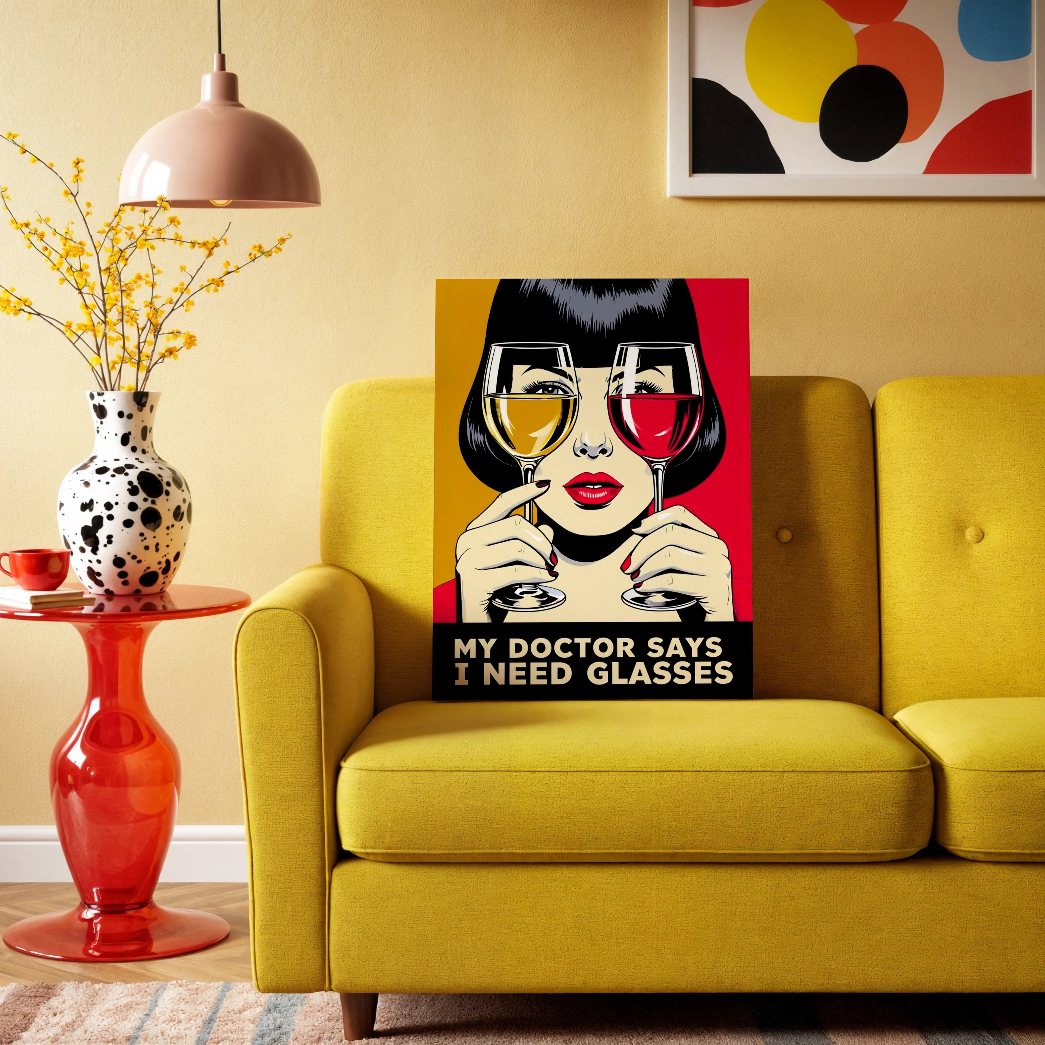 Pop Art Wine Glass Wall Art – Vintage Style Canvas Frame | Modern Bar Decor Poster Pakistan | IBRELIA™ IBRELIA