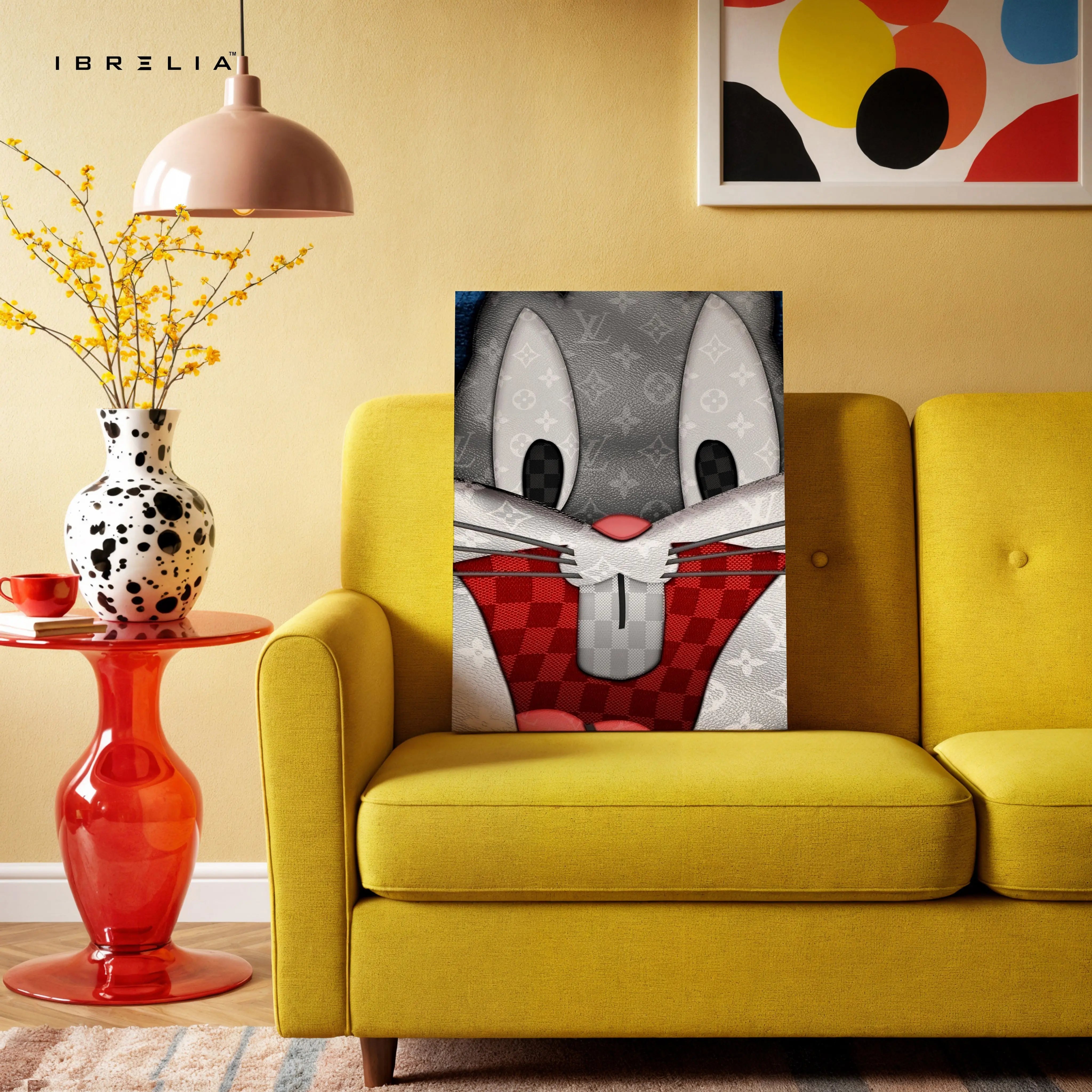 Luxury Cartoon Bunny Wall Art – Designer Pattern Aesthetic Canvas Frame | Cute Minimal Character Poster Pakistan | IBRELIA™ IBRELIA