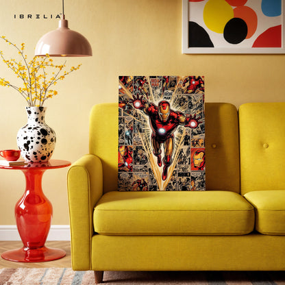 Iron Man Flying Wall Art – Marvel Superhero Comic Canvas Frame | Iron Man Poster Pakistan | IBRELIA™ IBRELIA
