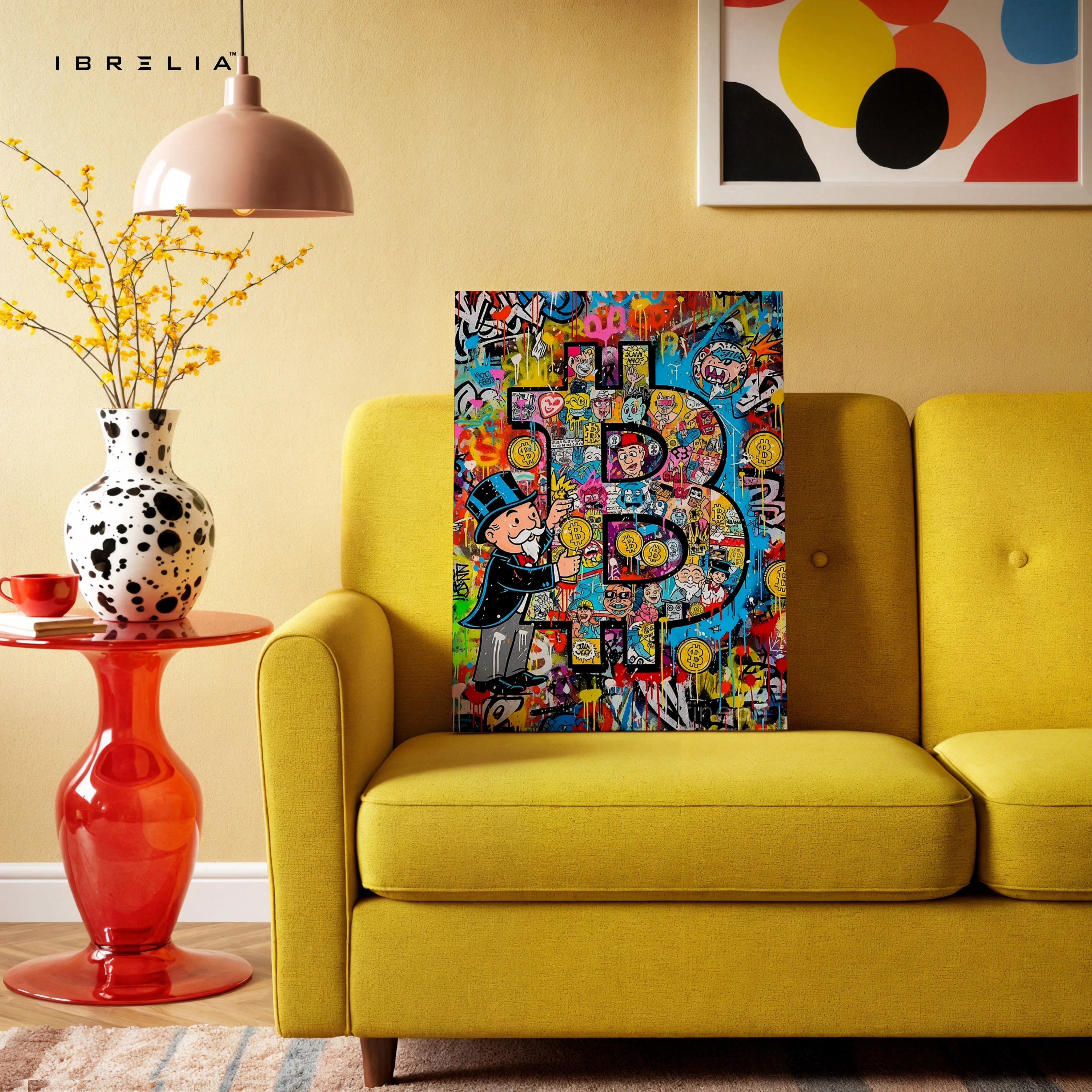 Bitcoin Graffiti Wall Art – Crypto Street Art Canvas | Monopoly Bitcoin Poster | Modern Finance Wall Decor Pakistan | IBRELIA™ IBRELIA