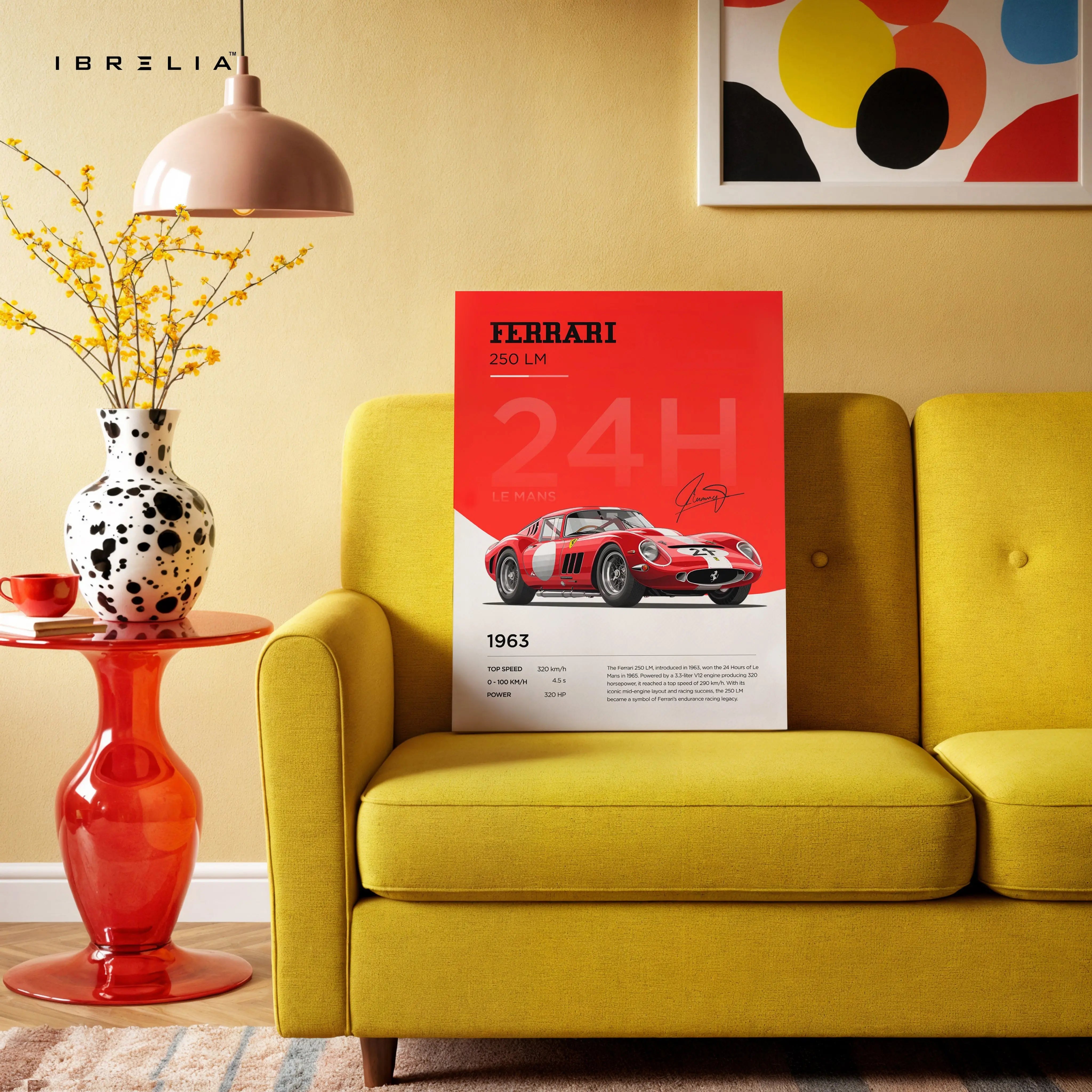 Ferrari 250 LM 1963 Wall Art – Le Mans Classic Race Car Poster | Vintage Ferrari Motorsport Frame in Pakistan | IBRELIA™ IBRELIA