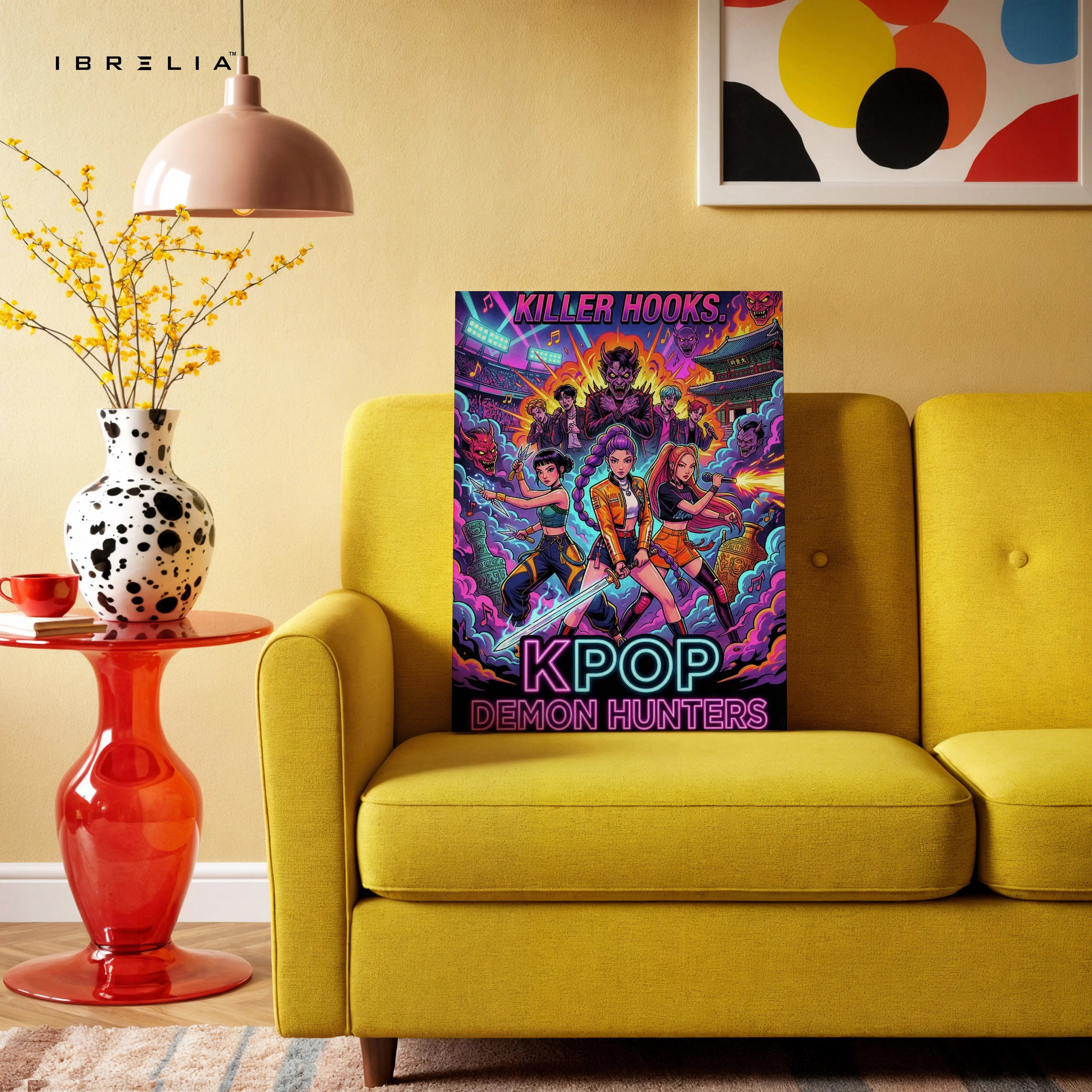 KPOP Demon Hunters Wall Art – Neon Anime Style Canvas Frame | Killer Hooks Poster Pakistan | IBRELIA™ IBRELIA