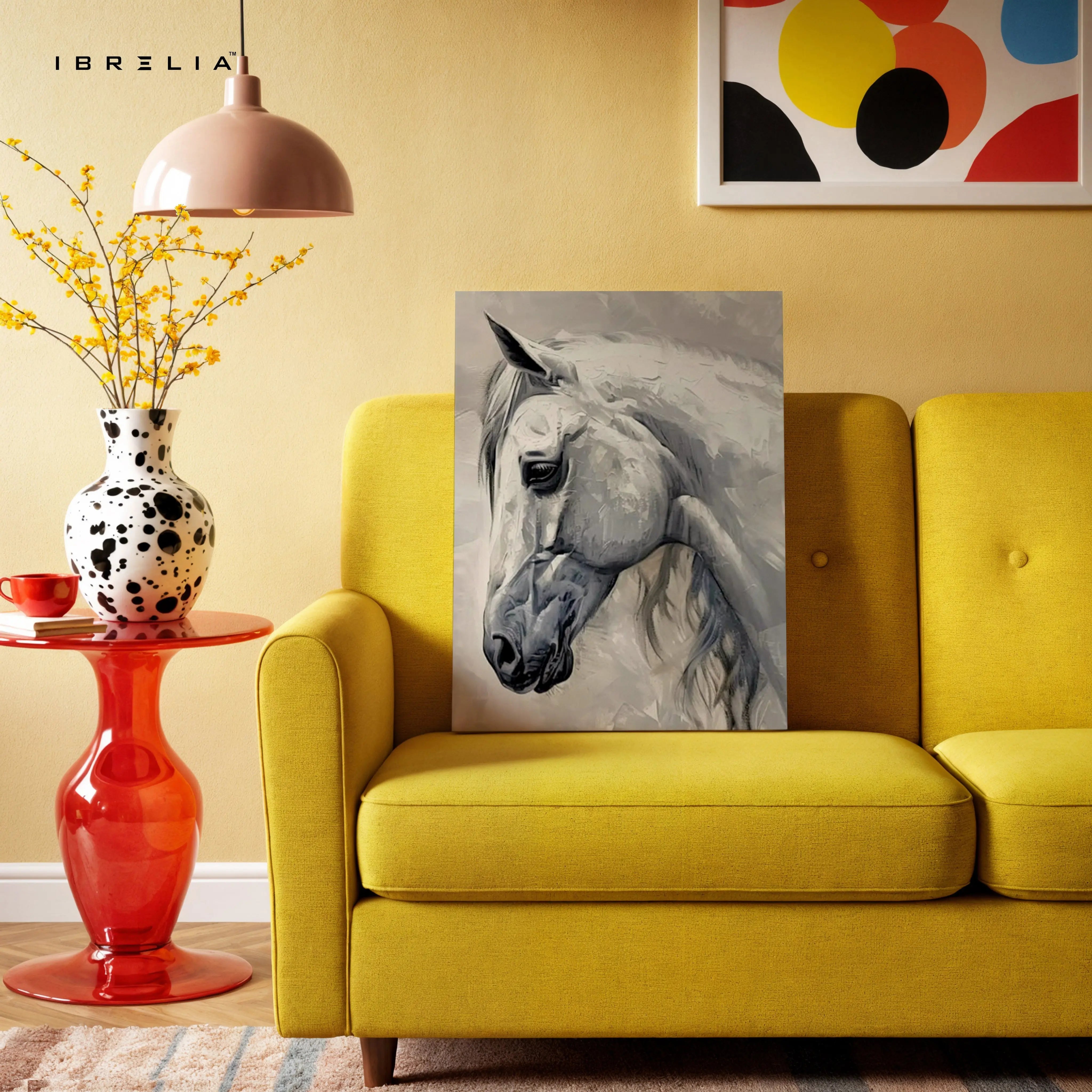 White Stallion Grace Art – Minimal Neutral Horse Portrait Wall Art | 4K Ultra Wrap Frame Wall Art in Pakistan | IBRELIA™ IBRELIA