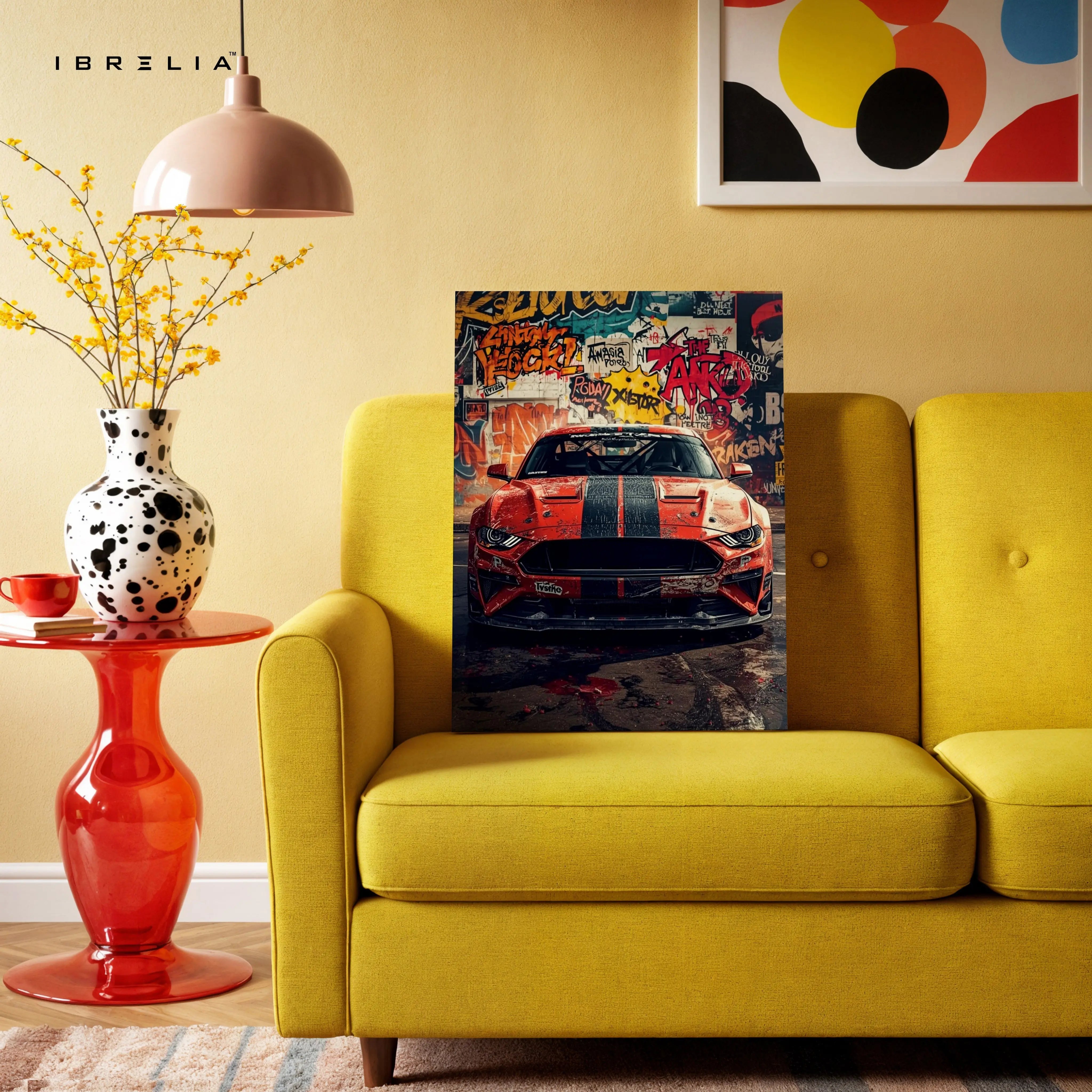 Ford Mustang Graffiti Wall Art – Street Racing Car Canvas Frame Pakistan | Urban Muscle Car Poster | IBRELIA™ IBRELIA