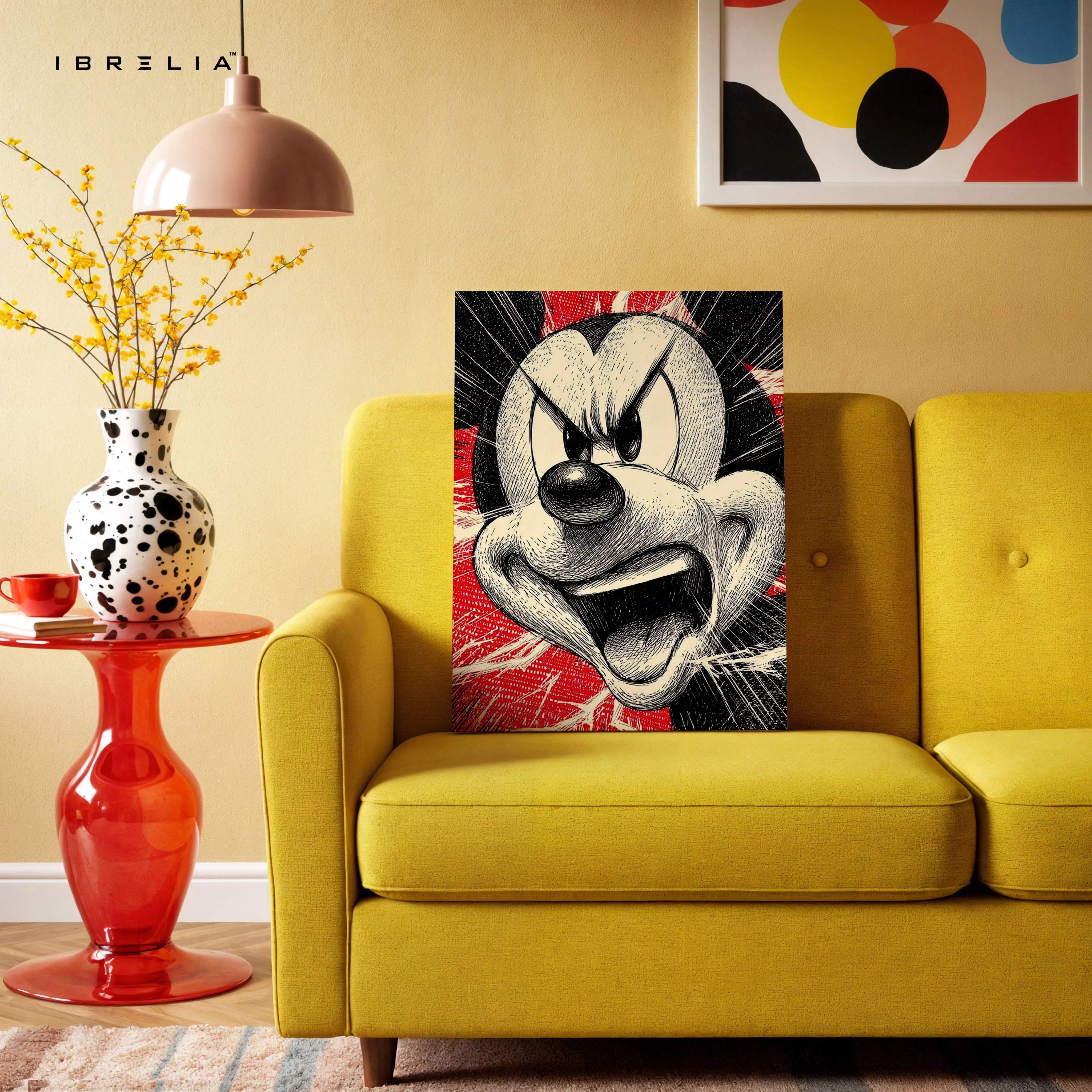 Mickey Angry Sketch Wall Art – Vintage Cartoon Canvas Frame | Bold Pop Art Poster Pakistan | IBRELIA™ IBRELIA